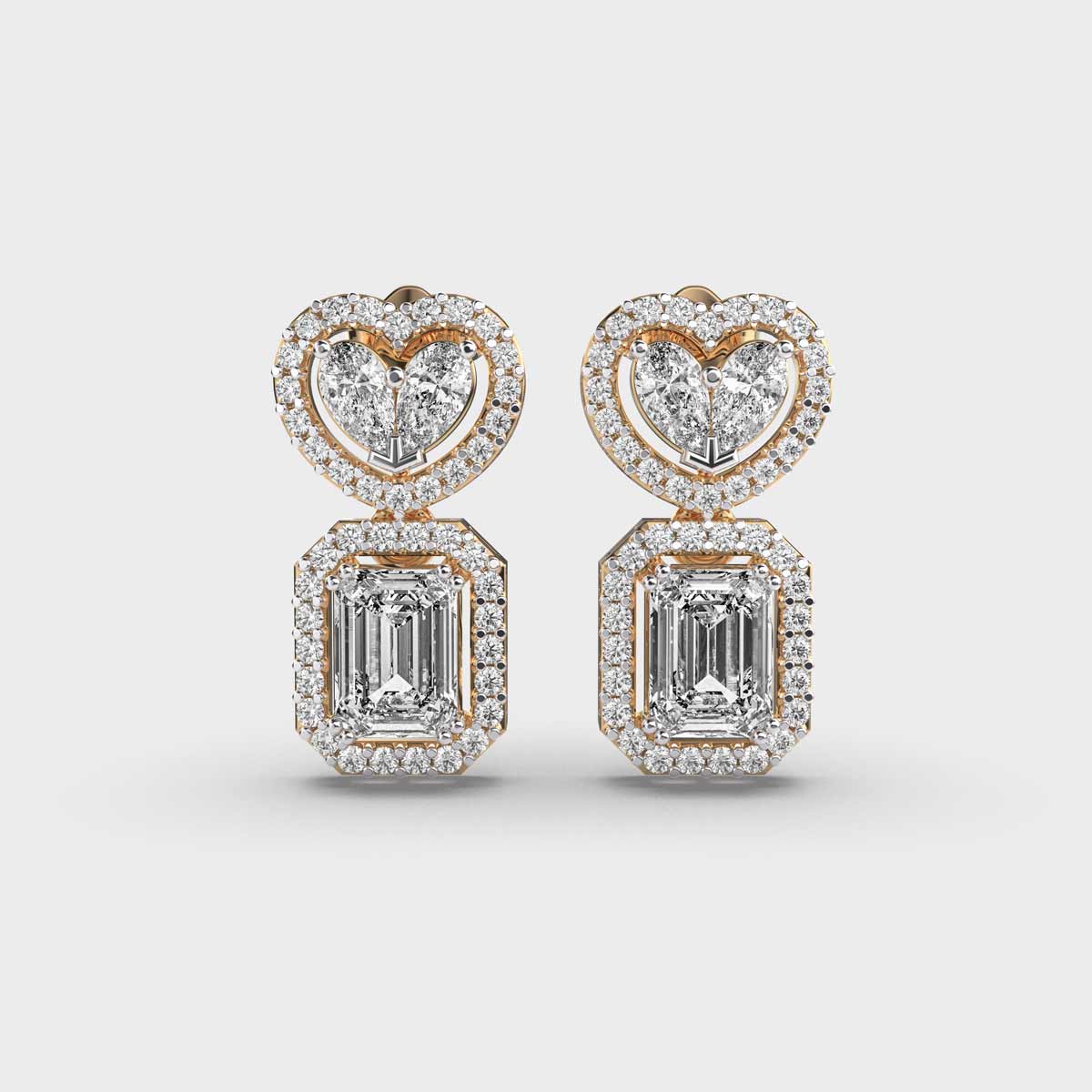 Heart and Emerald Diamond Statement Drop Earrings