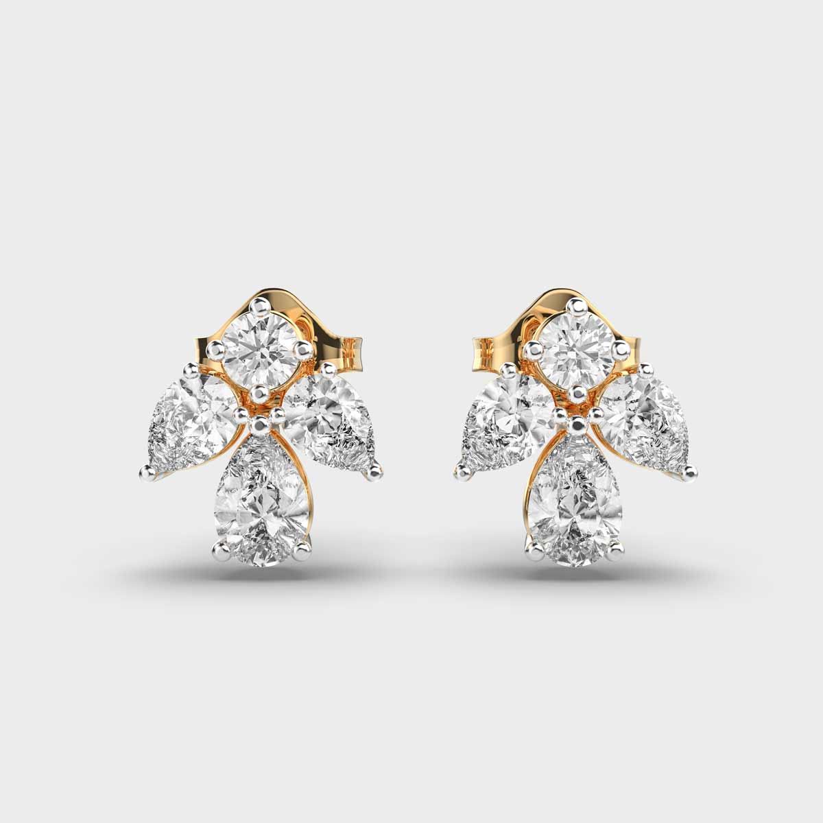 Pear and Shine Diamond Cluster Stud Earrings