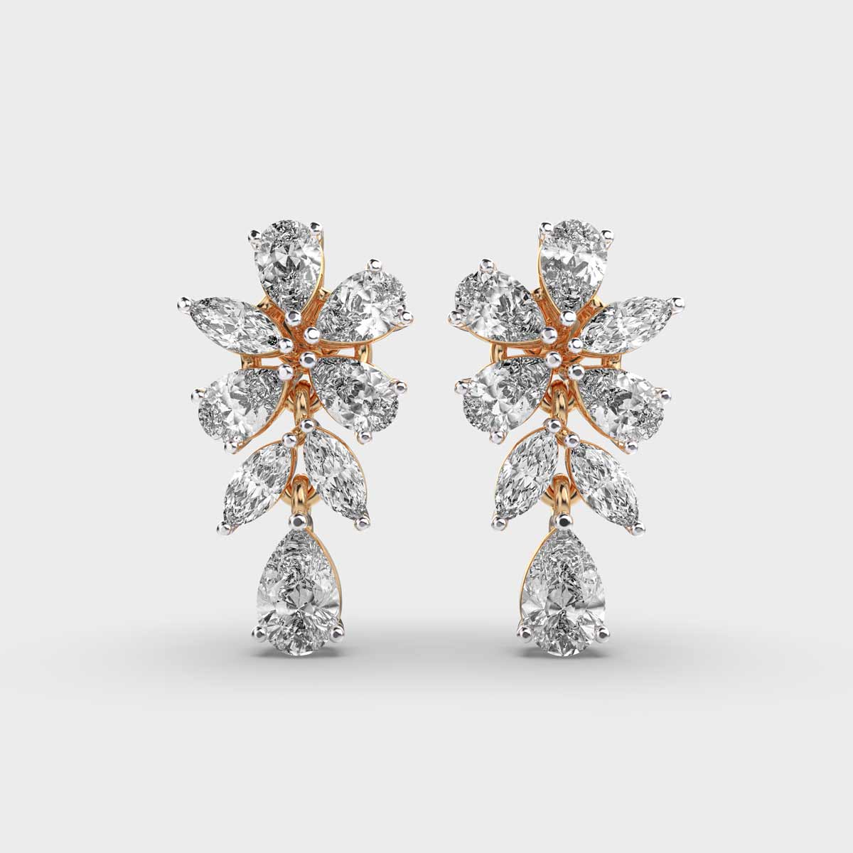 Oval And Marquise Cluster Diamond Drop Earrings