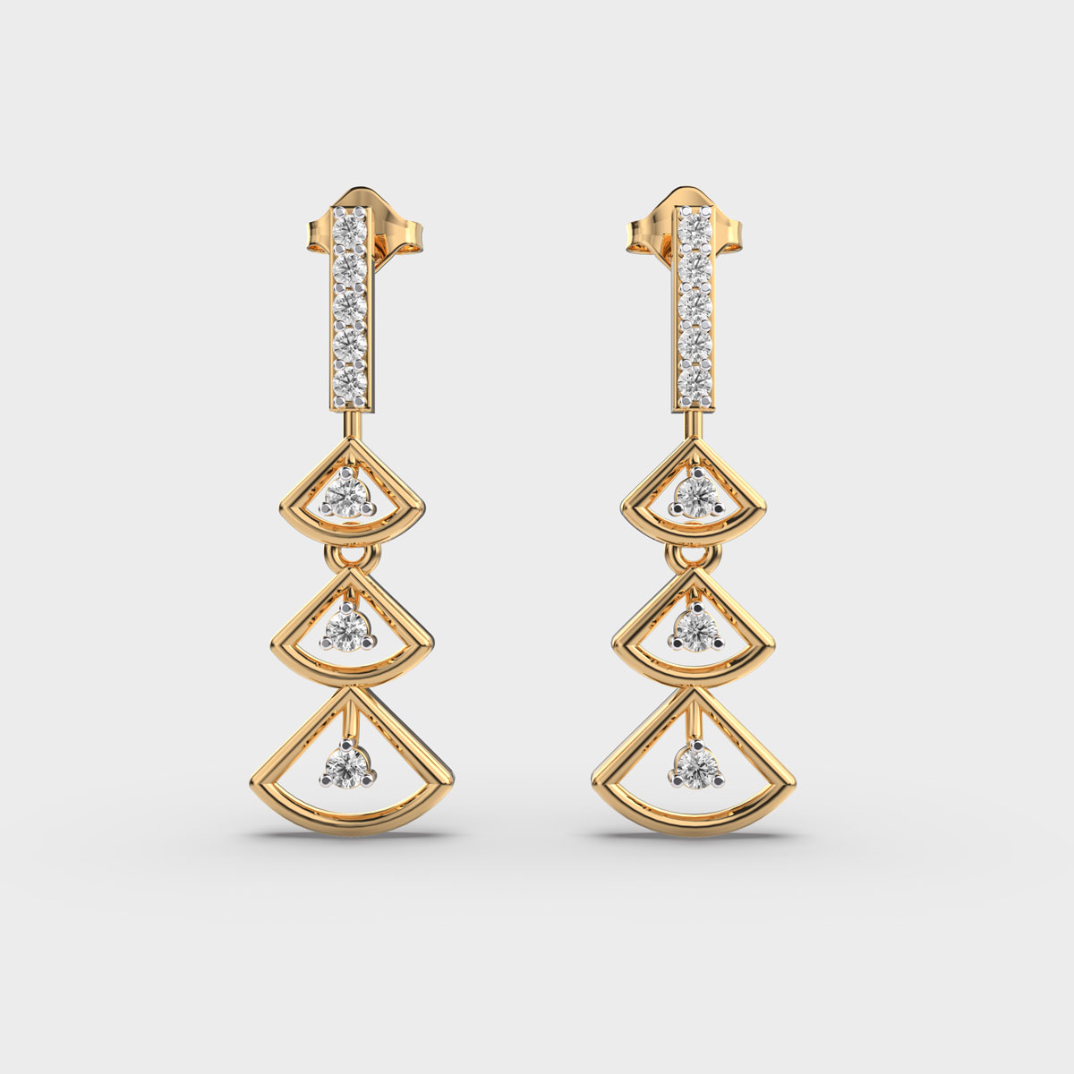 Pagoda Shapes Diamond Dangling Earrings