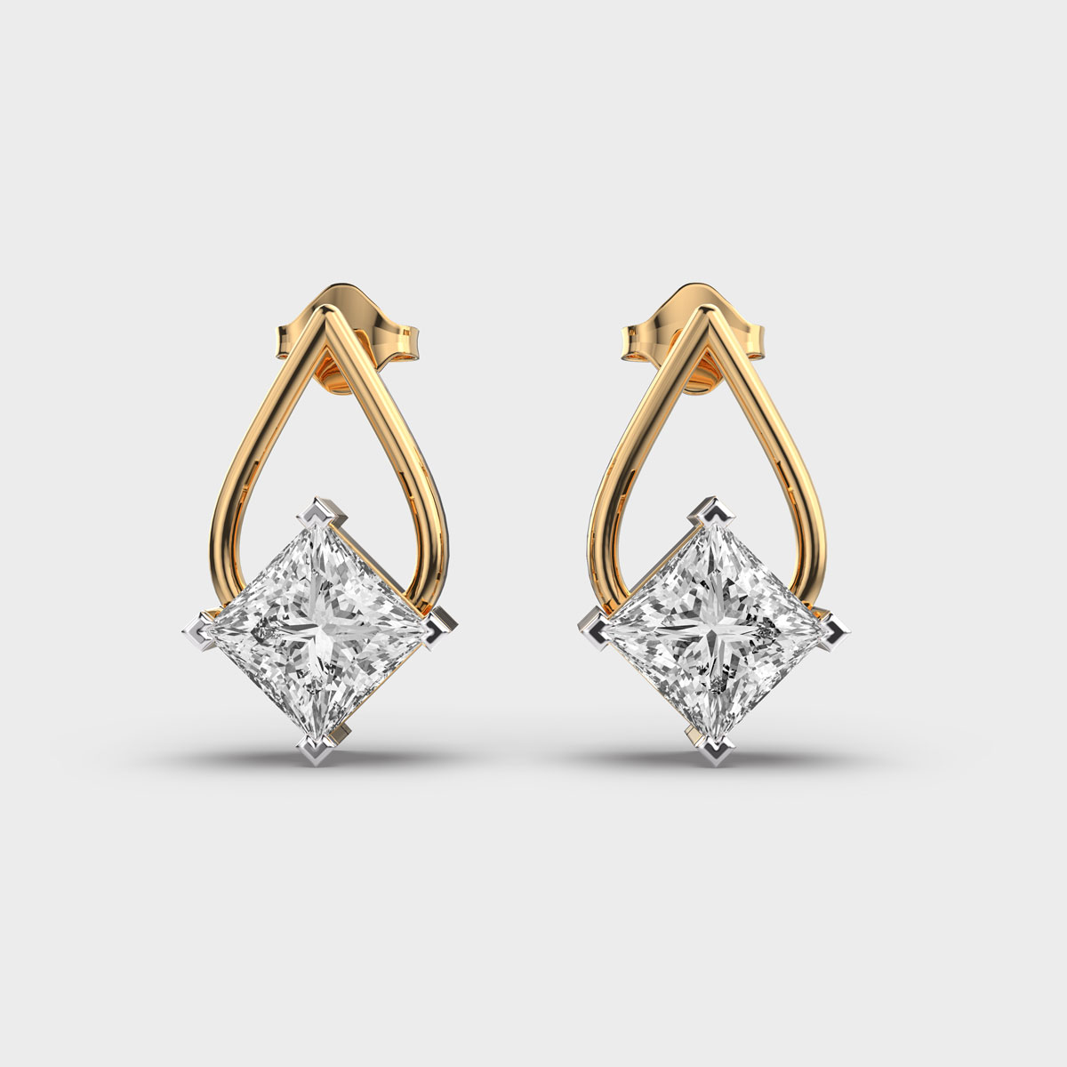 Raindrop Matrix Princess Cut Diamond Studs