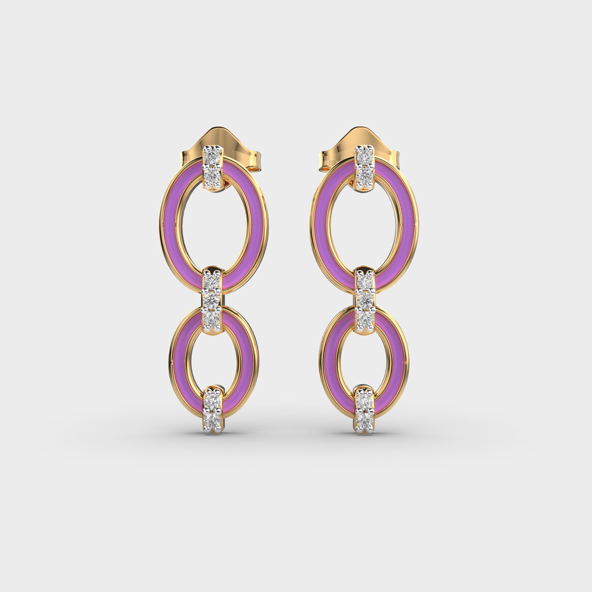 Purple Enamelled Diamond Hoop Earrings