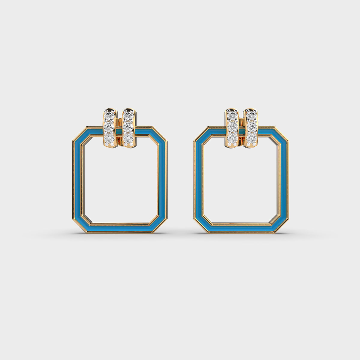 Blue Enamelled Geometric Diamond Earrings