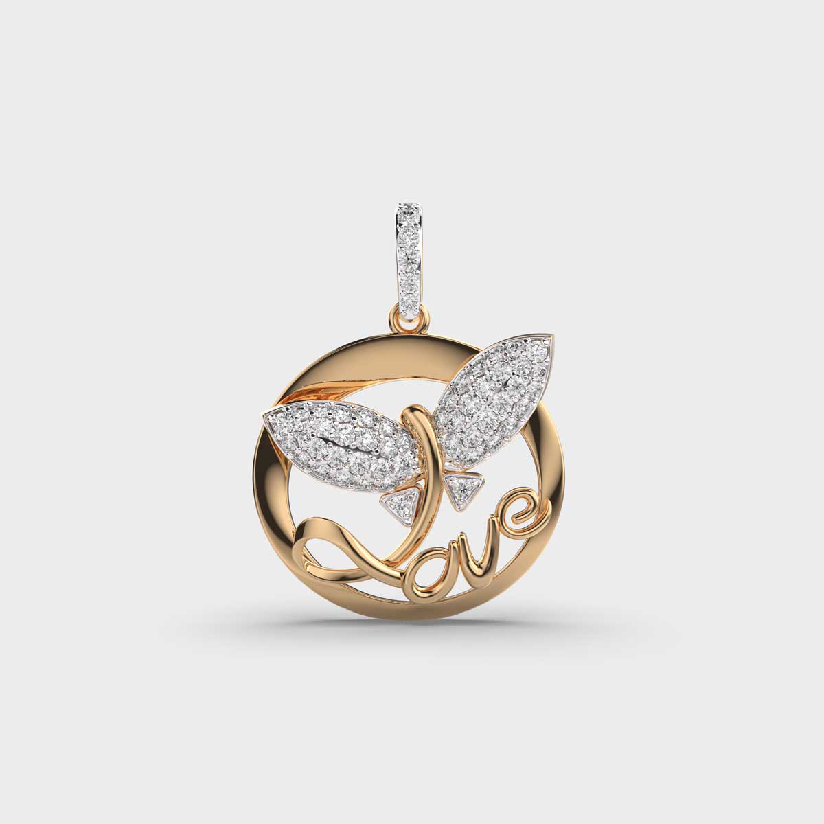 Butterfly Love In Circle Diamond Pendant With Chain