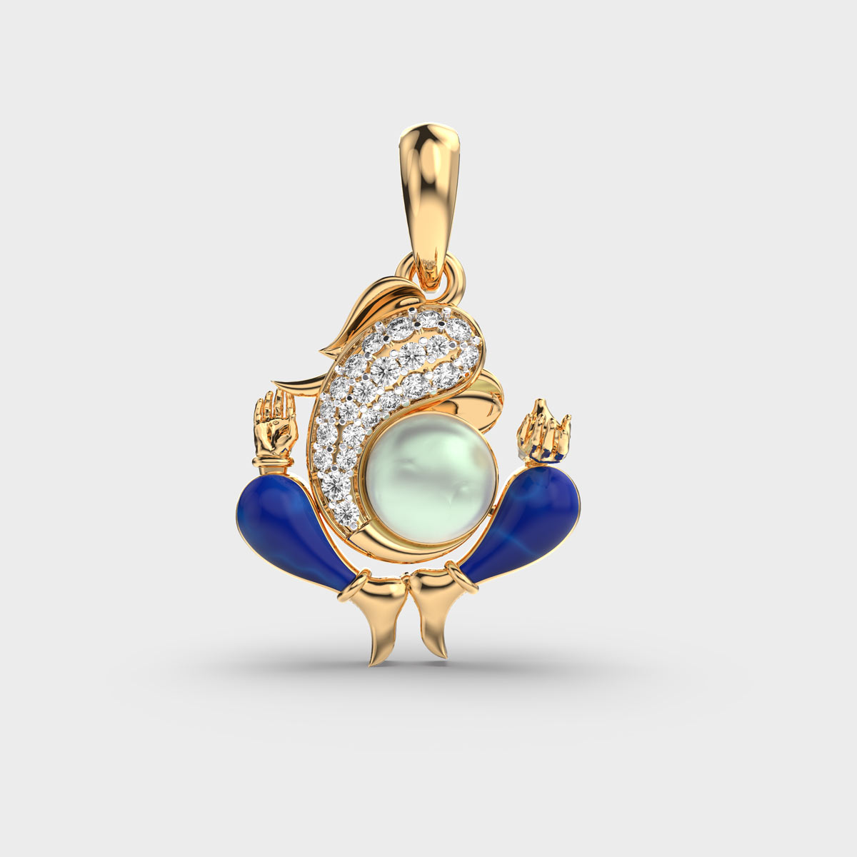 Ganesh Pendant with Diamonds and Blue Enamel without Chain