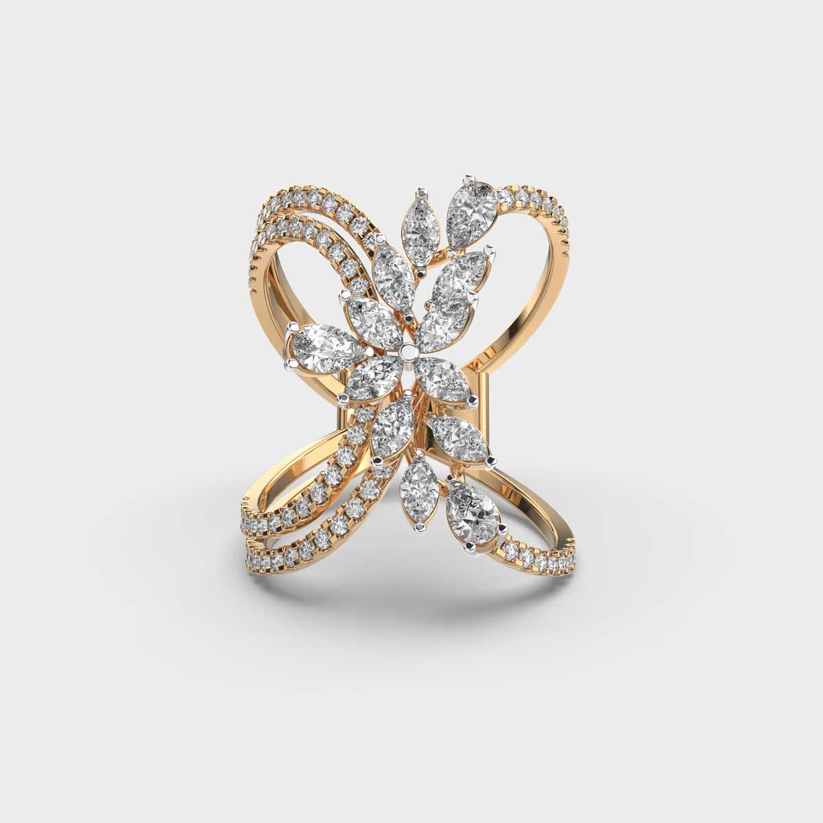 Petal Crossover Diamond Cocktail Ring