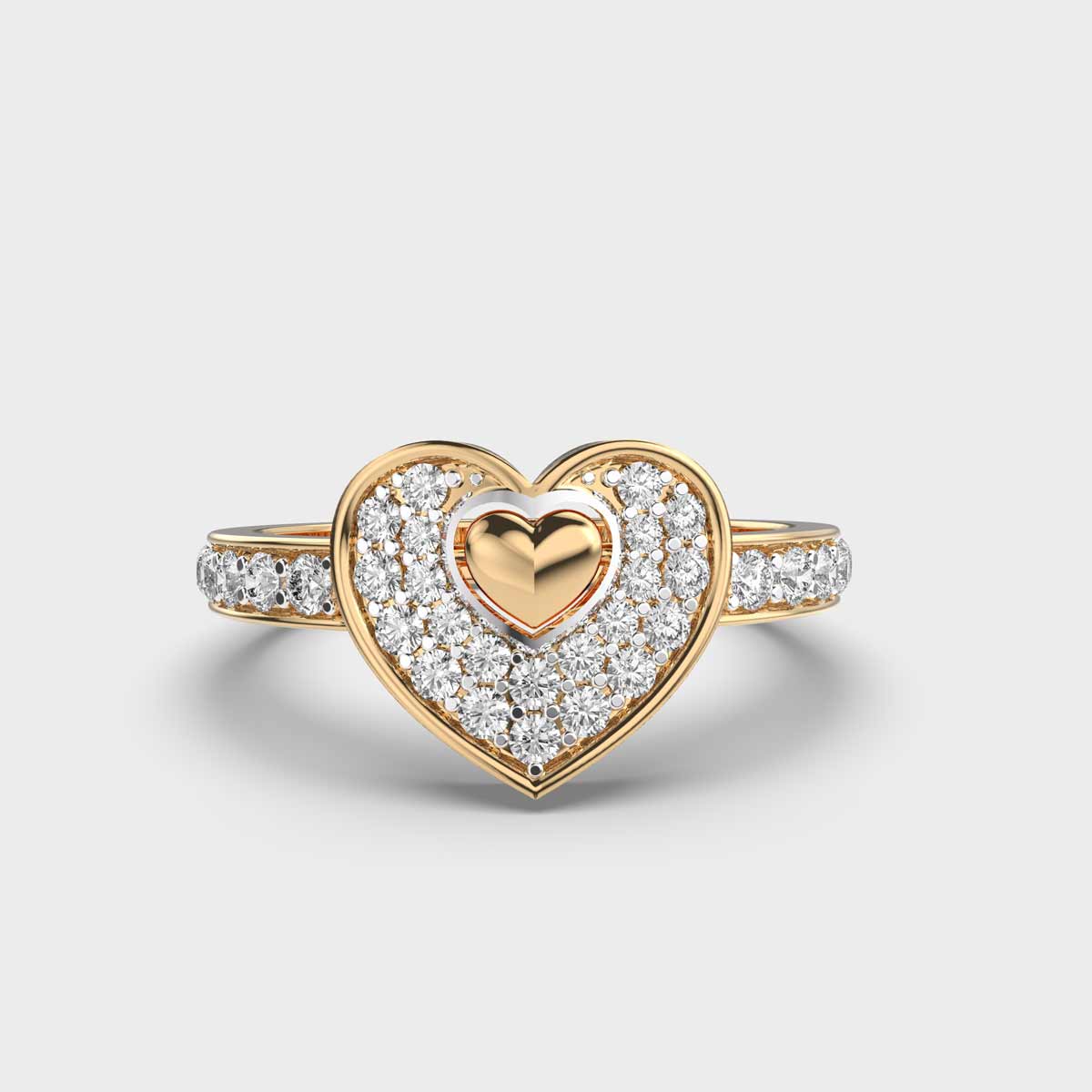 Dual Tone Heart Shaped Ring with Diamonds