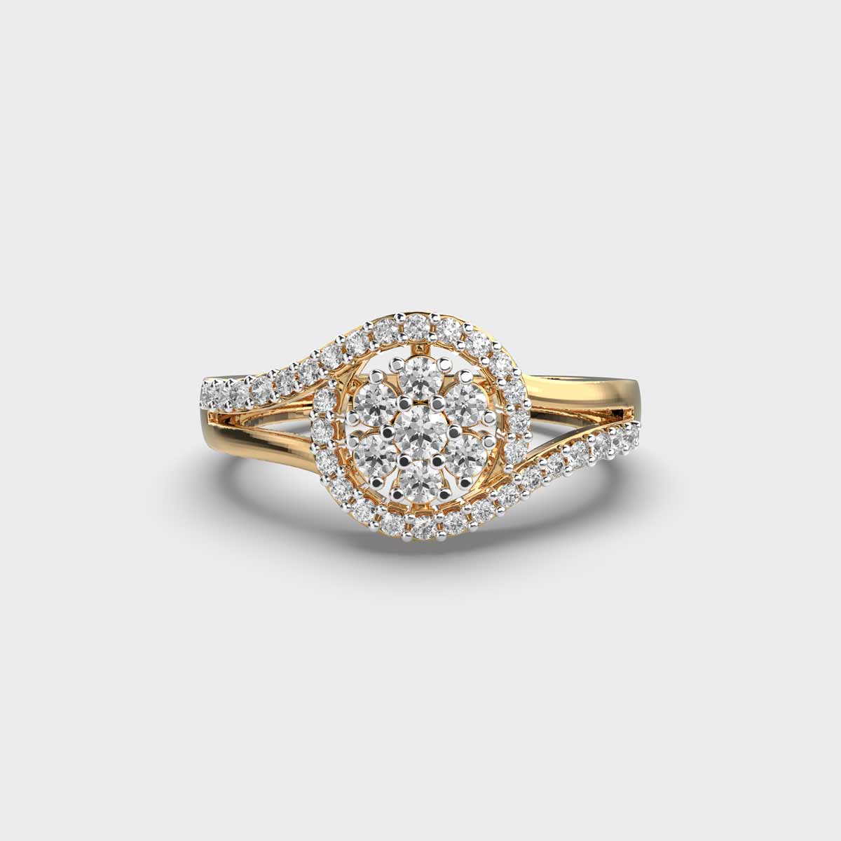 Glittering Halo Clustered Diamond Ring