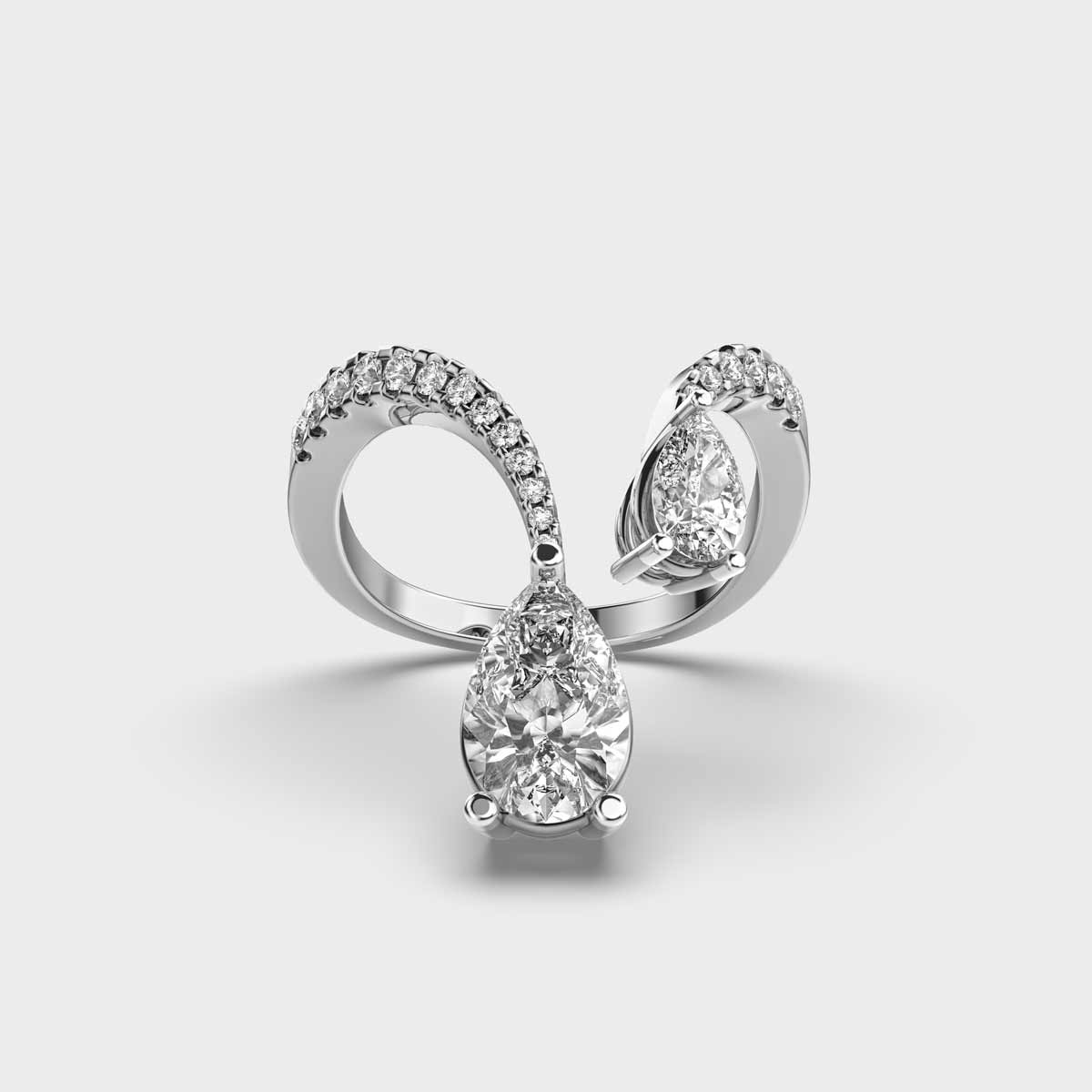 Duo Pear Solitaire Diamond Drop Ring