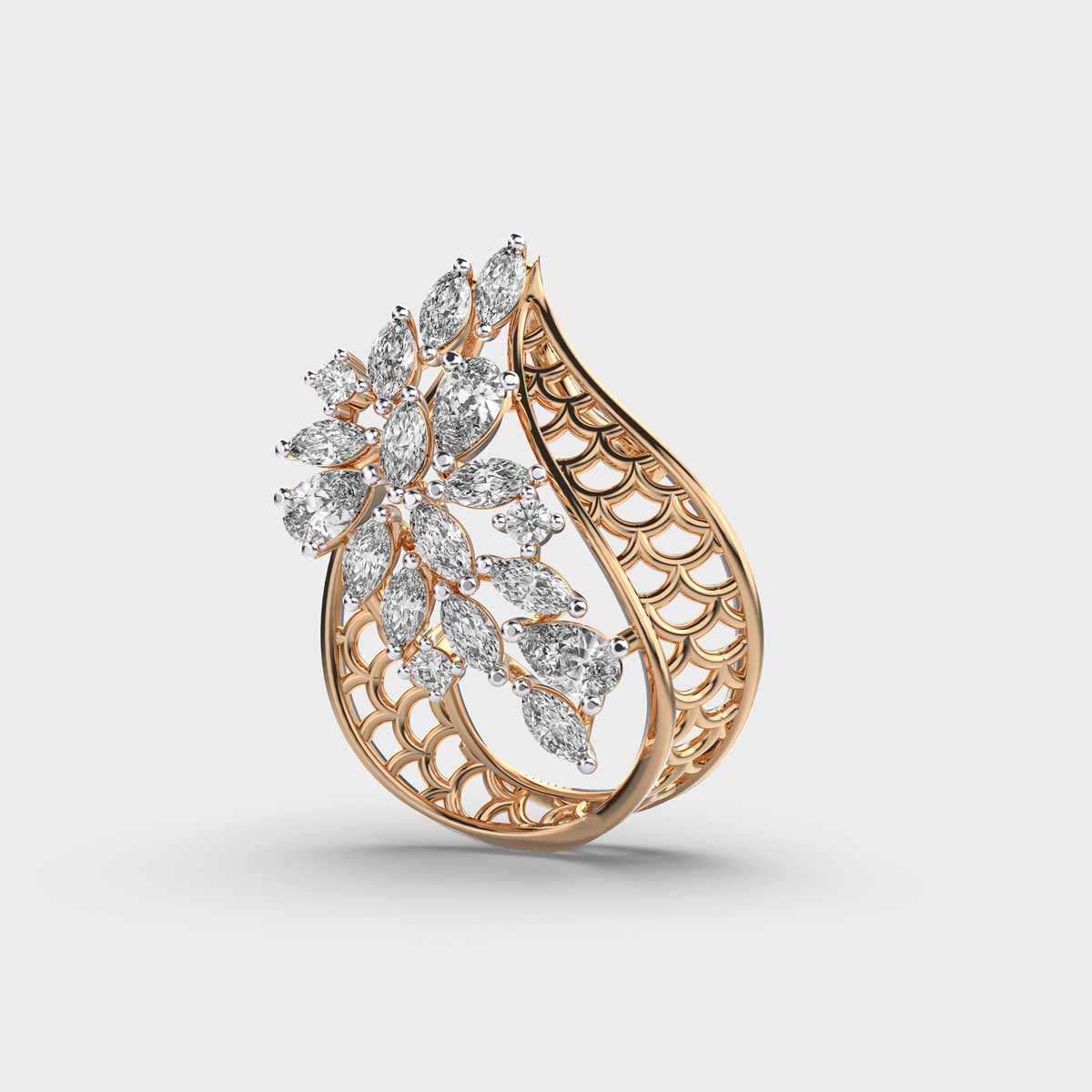Scalloped Marquise Diamond Pendant Without Chain