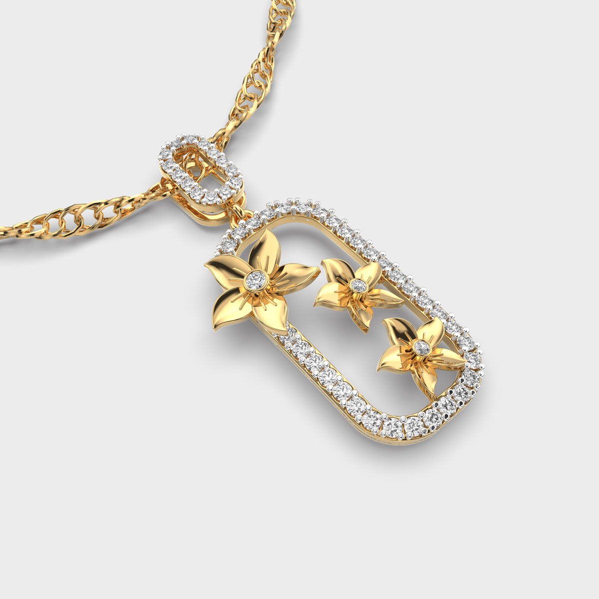 Flower Diamond Encrusted Frame Pendant Without Chain