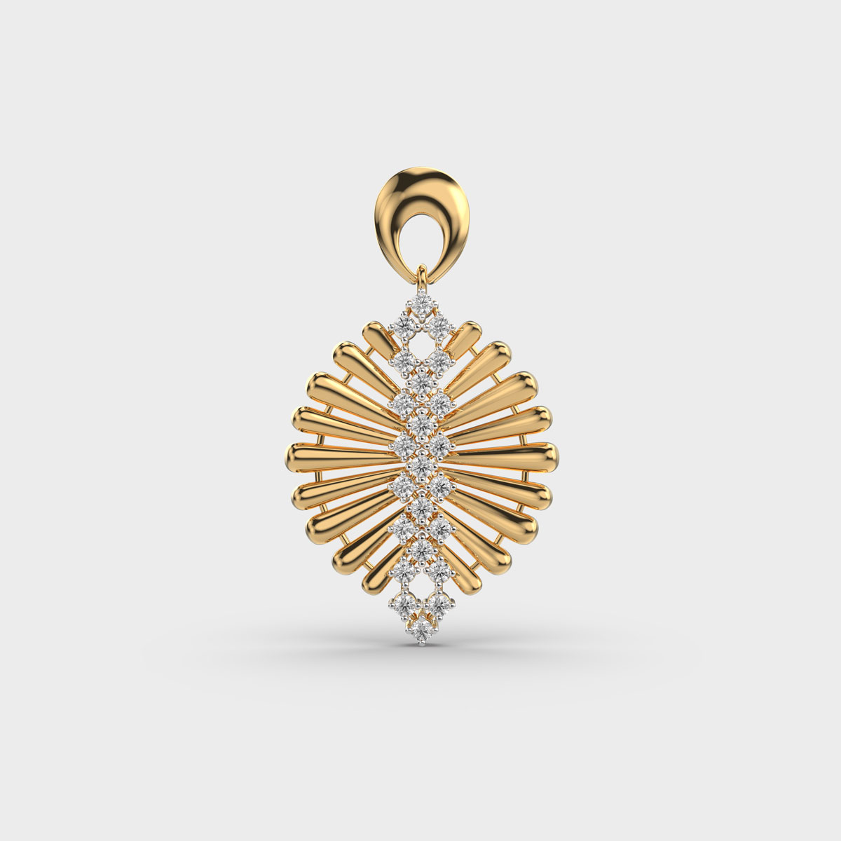 Flute Plummage Gold Pendant with Diamonds Without Chain