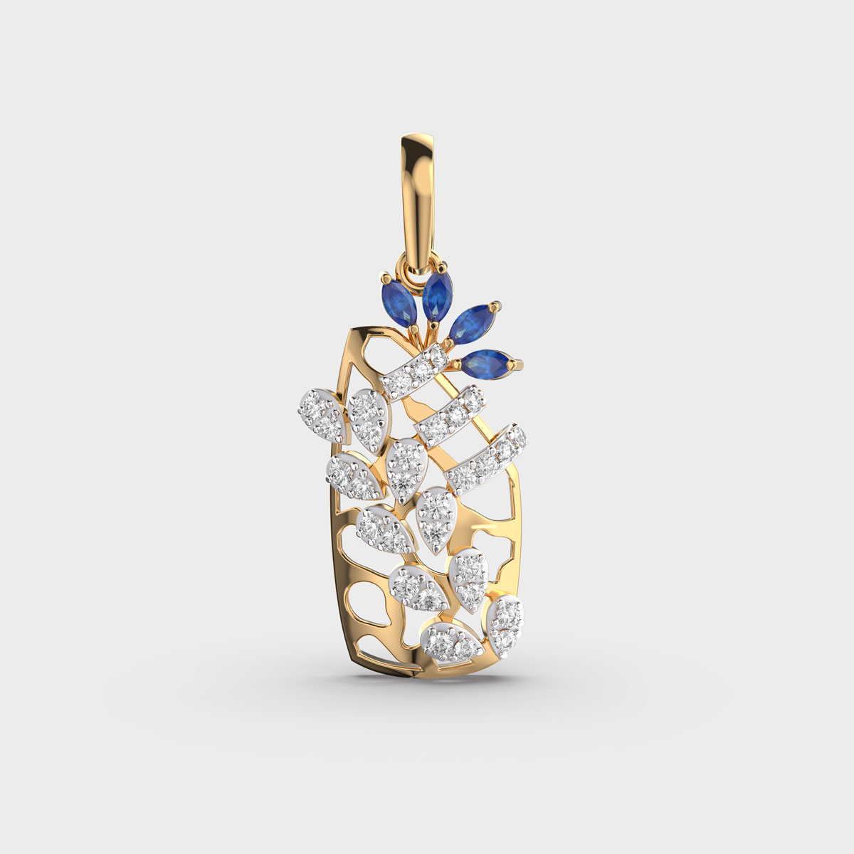 Prussian Blue Stone Diamond Pendant Without Chain
