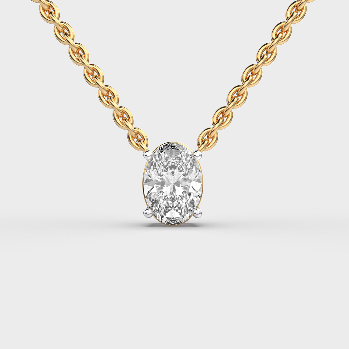 Esra Classic Oval Solitaire Diamond Pendant(With Chain)