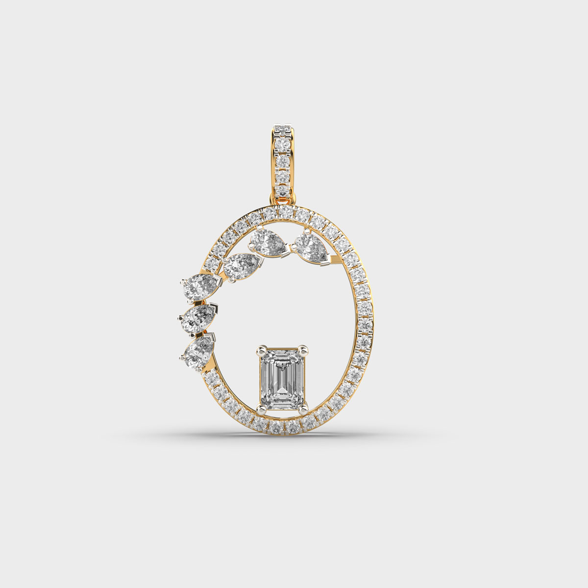 Modern Ovoid Diamond Pendant Without Chain