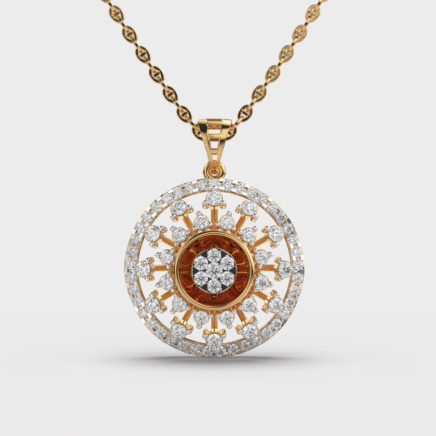 Radiant Red Sunburst Diamond Pendant Without Chain