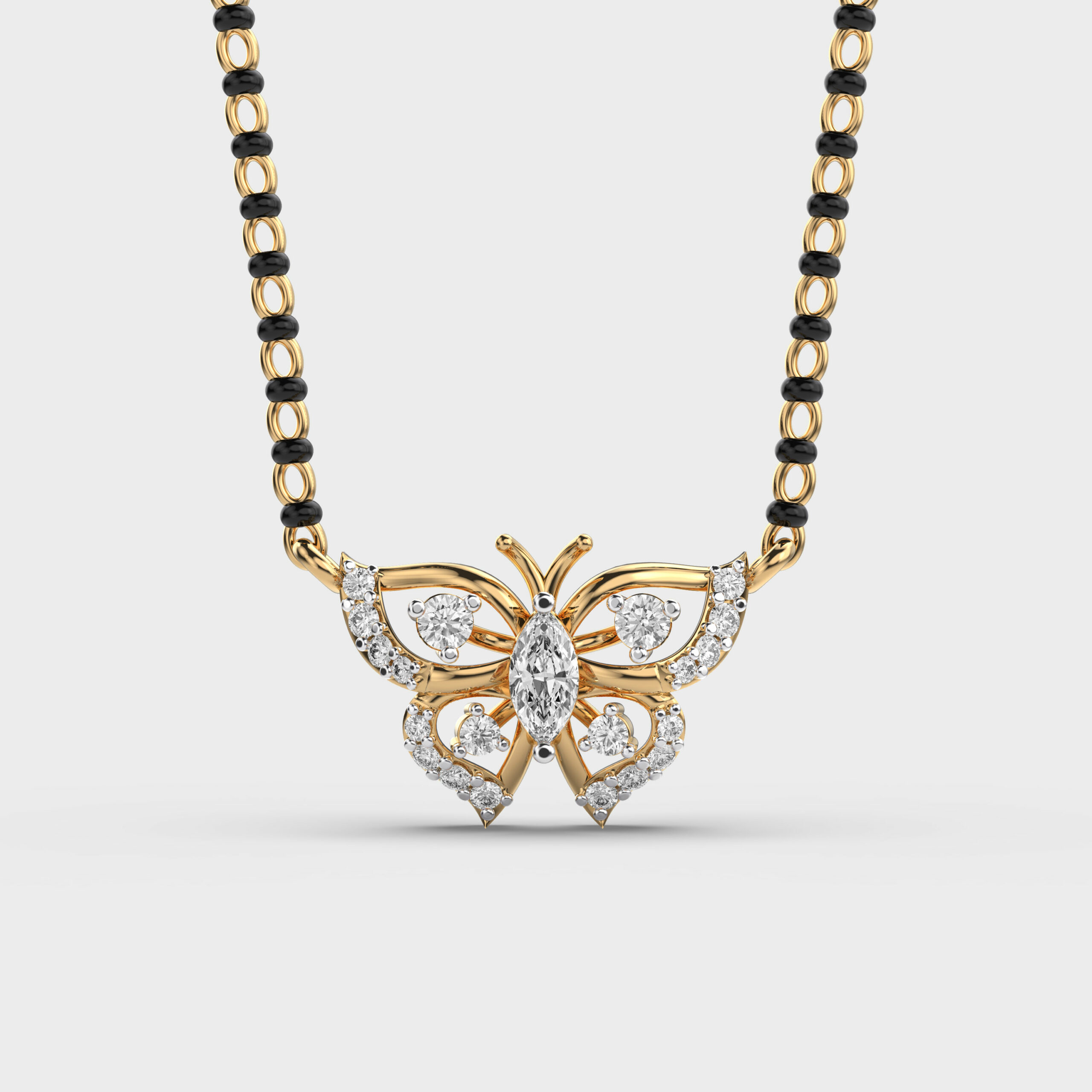 Celestial Flutter Diamond Butterfly Mangalsutra Pendant