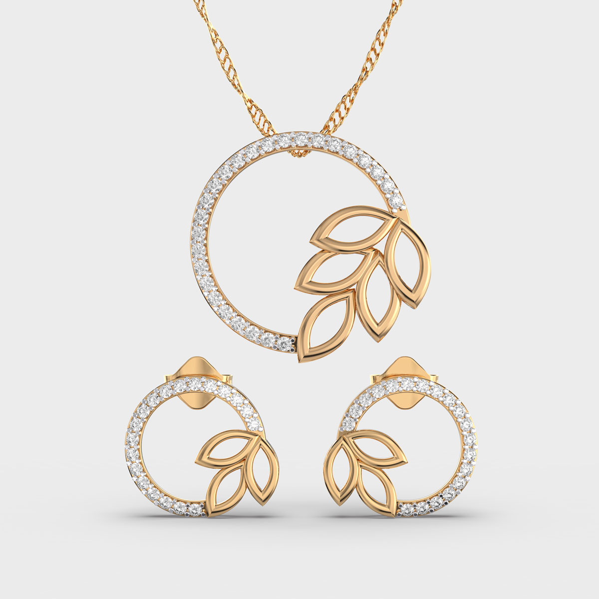 Elegant Leaf Diamond Pendant Set