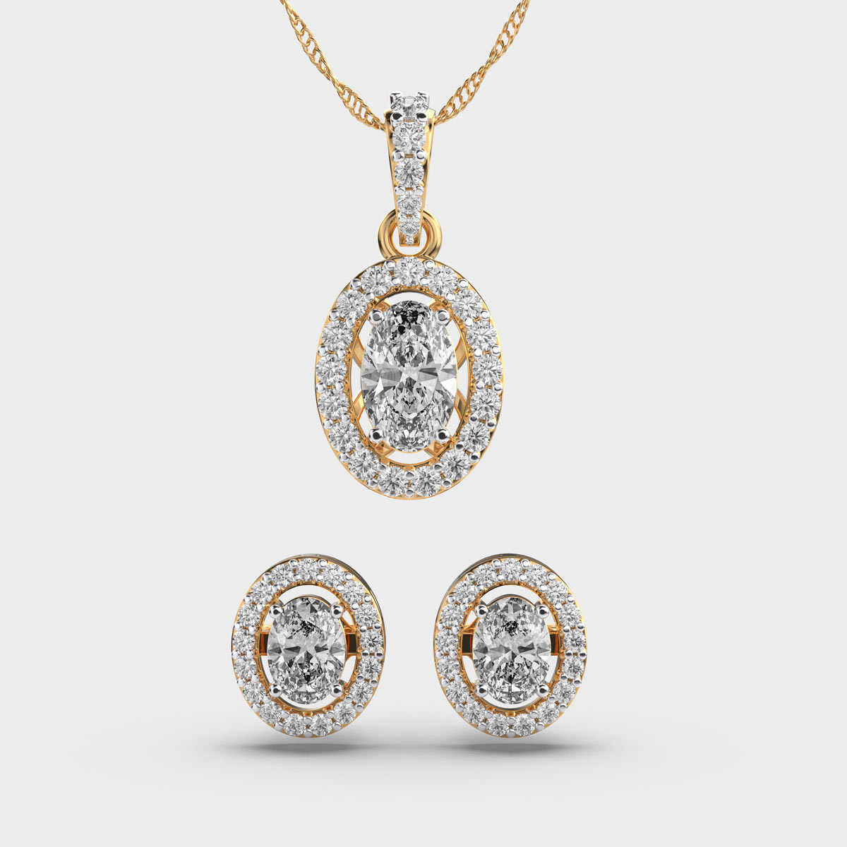 Elegant Oval Diamond Pendant Set