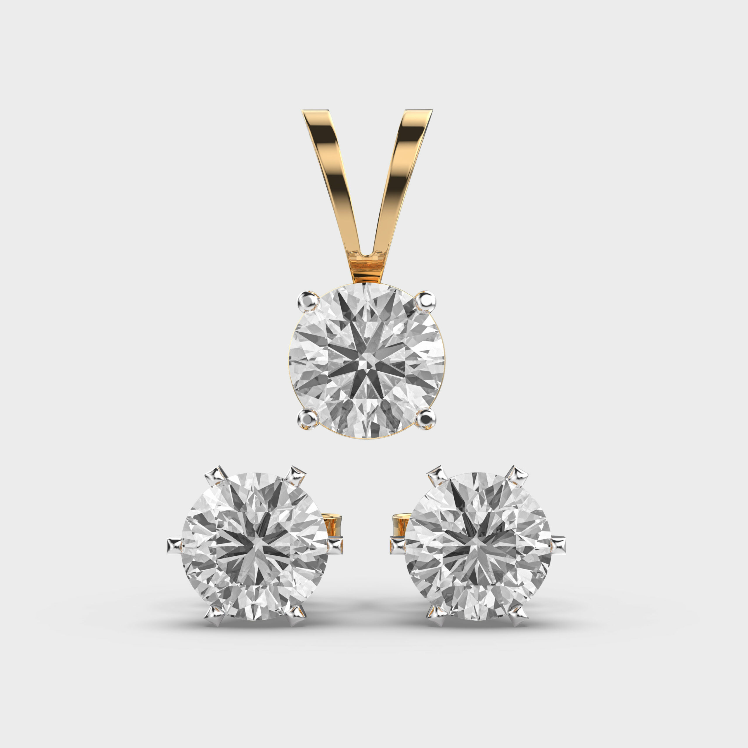 Classic Solitaire Pendant and Studs Set