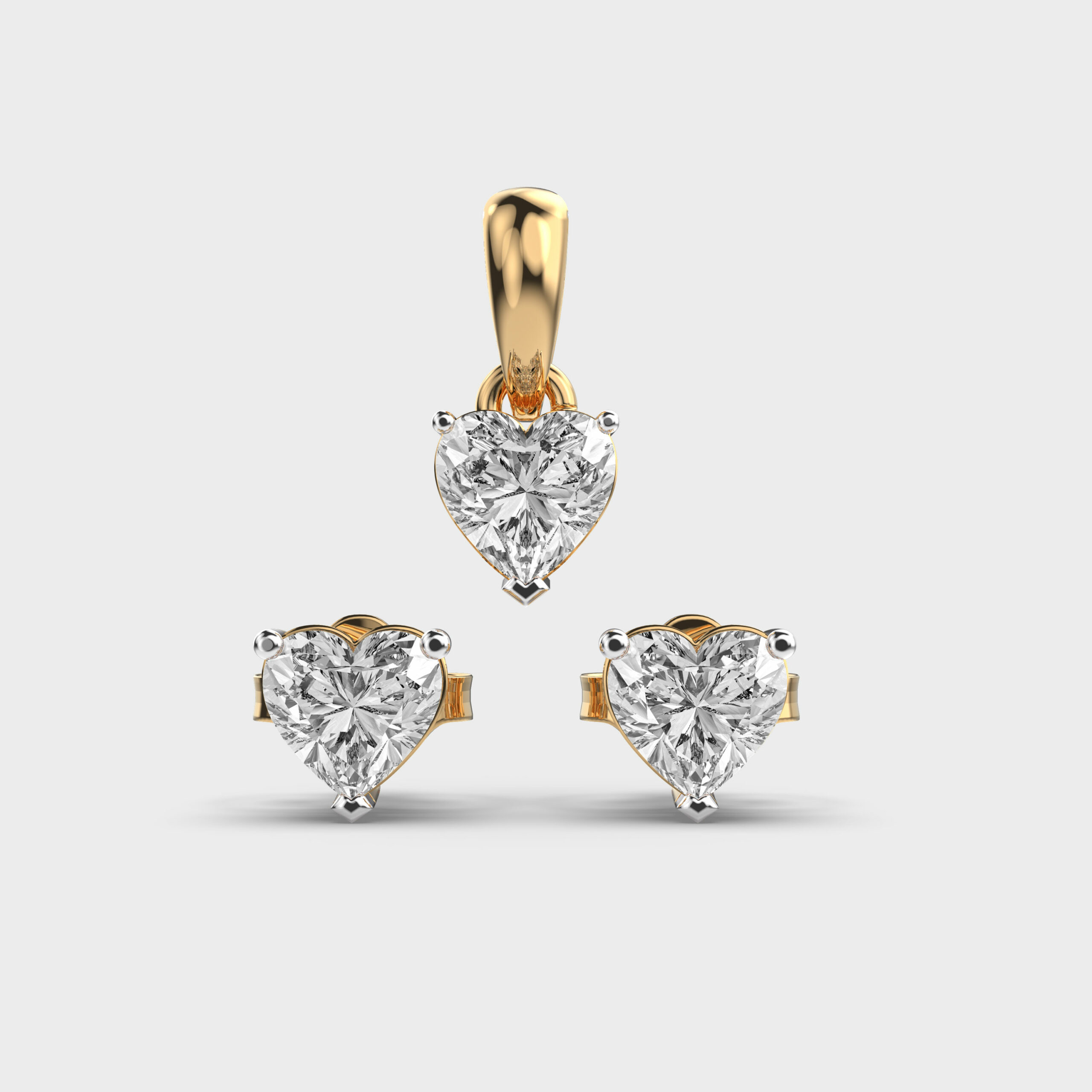Heart Diamond Pendant and Earrings Set