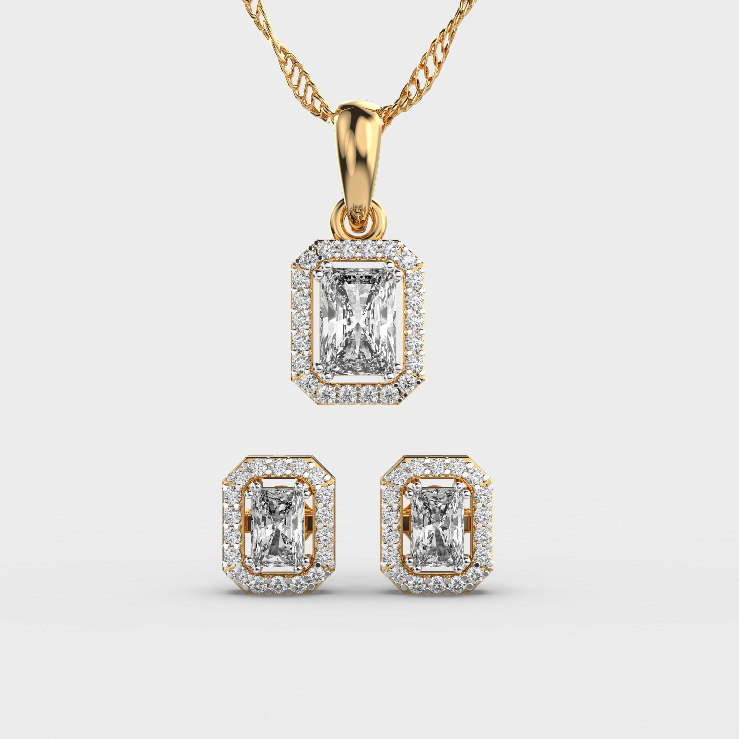 2.3 Carat Radiant with Halo Pendant &amp; Earring Set