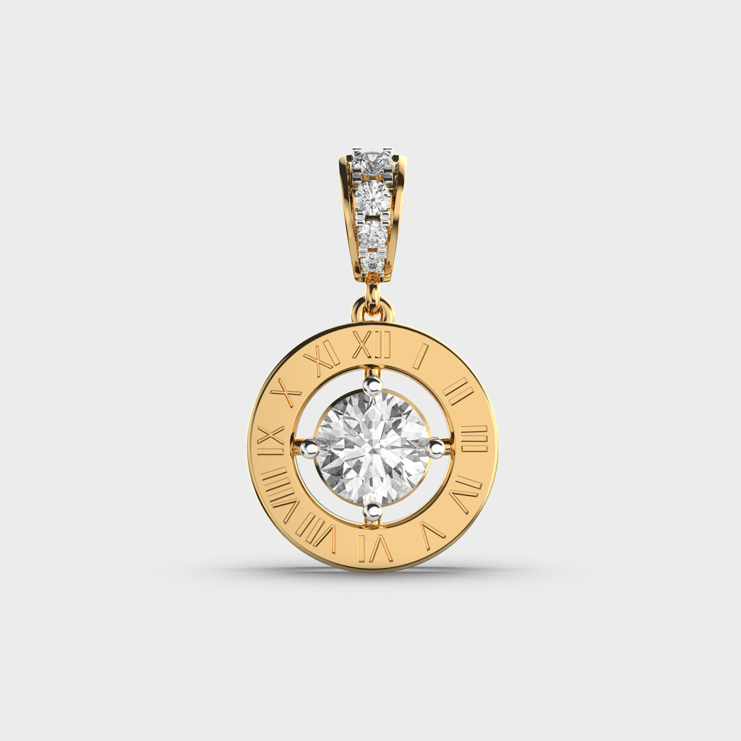 Roman Numeral Solitaire Pendant Without Chain