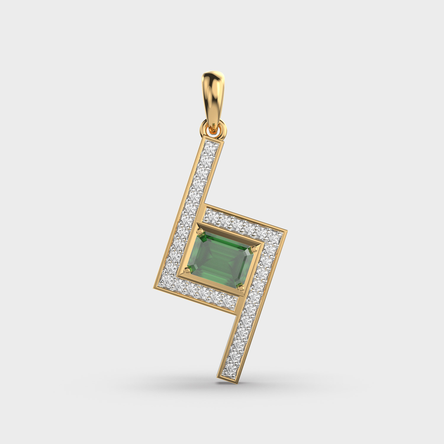 Geometric Green Stone Diamond Pendant Without Chain