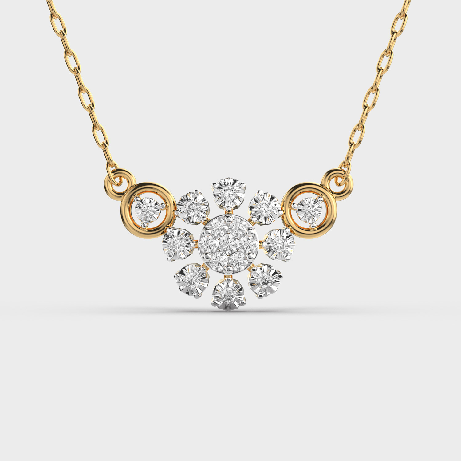 Snow Flake Cluster Diamond Pendant With Chain