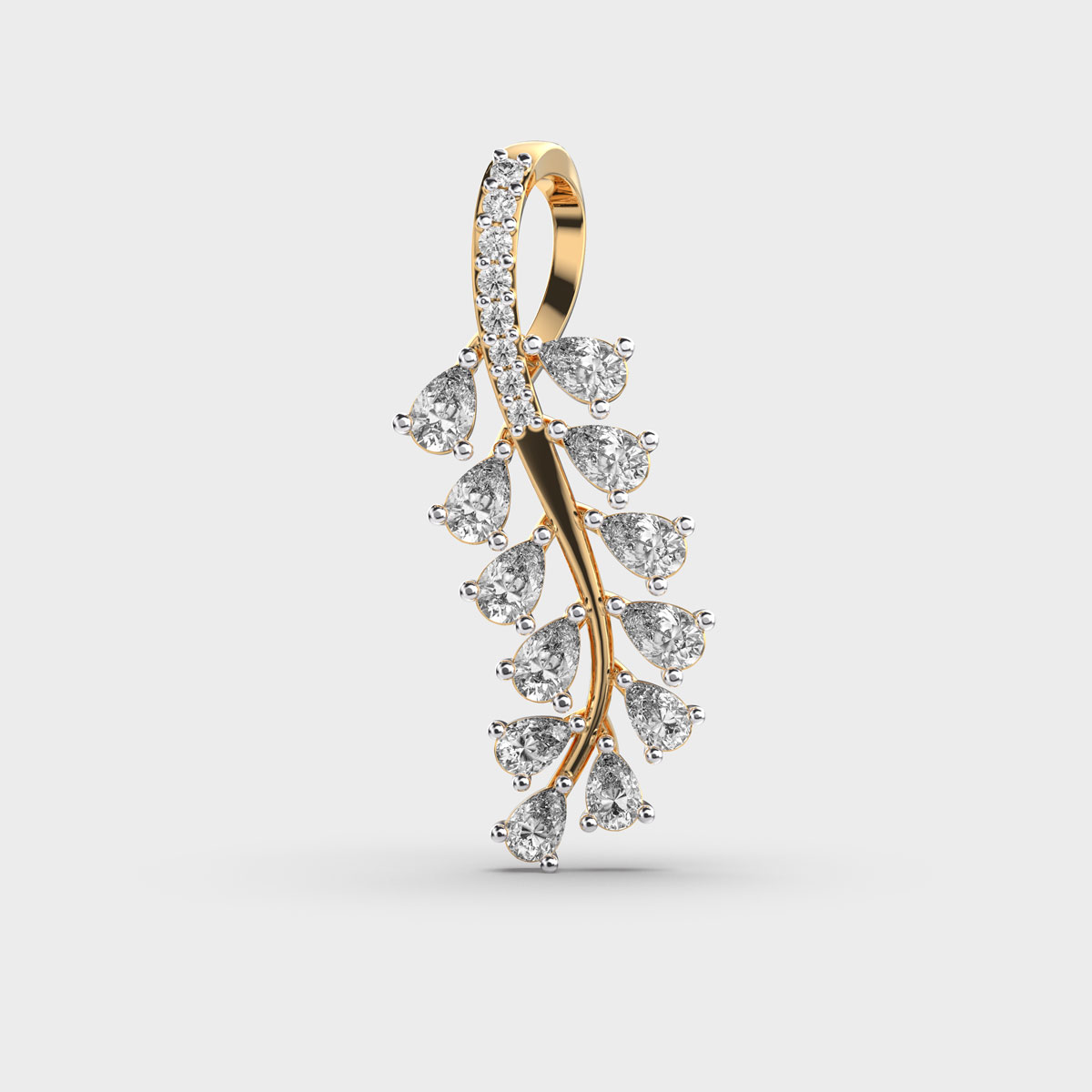 Elegant Leaf Pear Cut Diamond Pendant Without Chain
