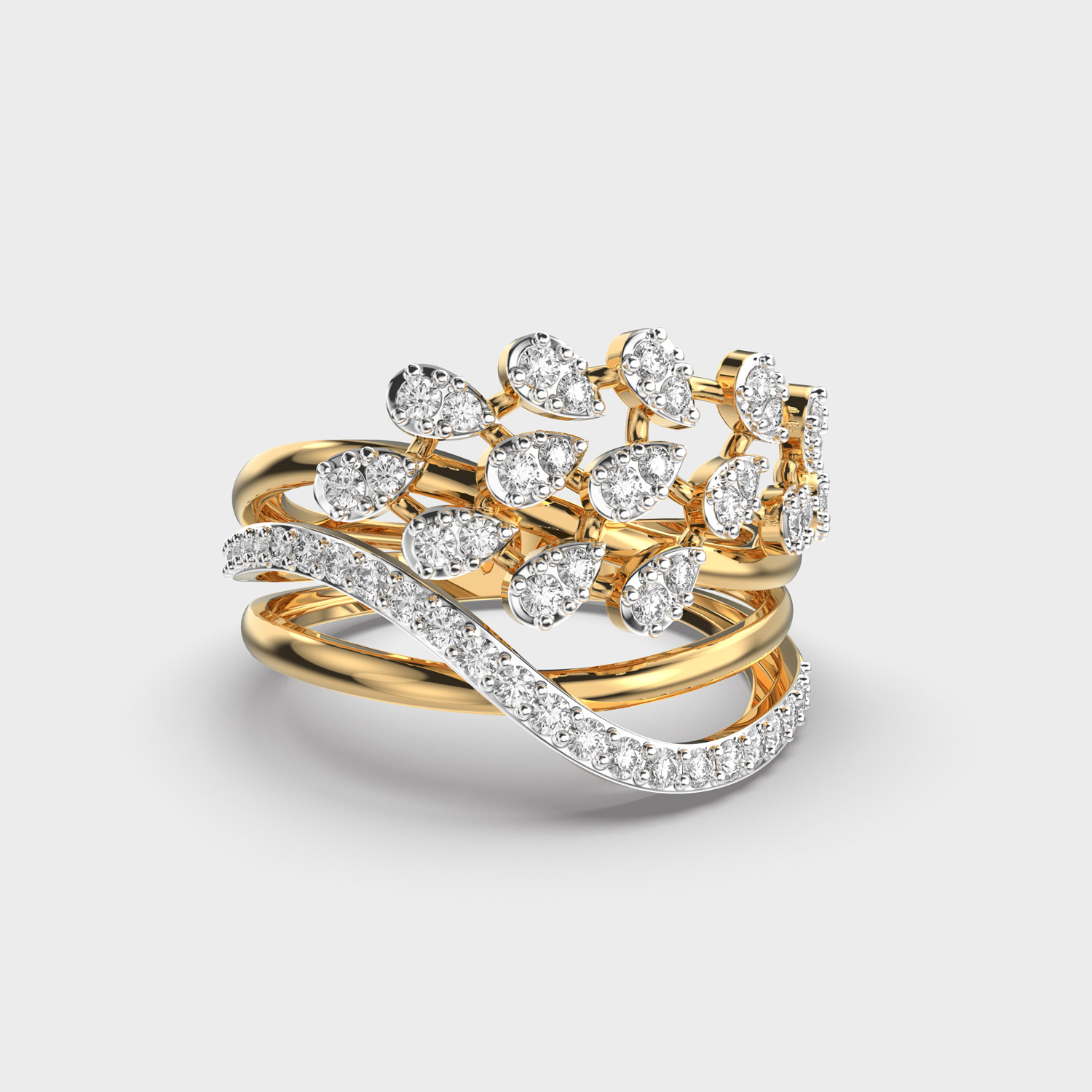 Intricate Peacock's Feather Round Cut Diamond Ring