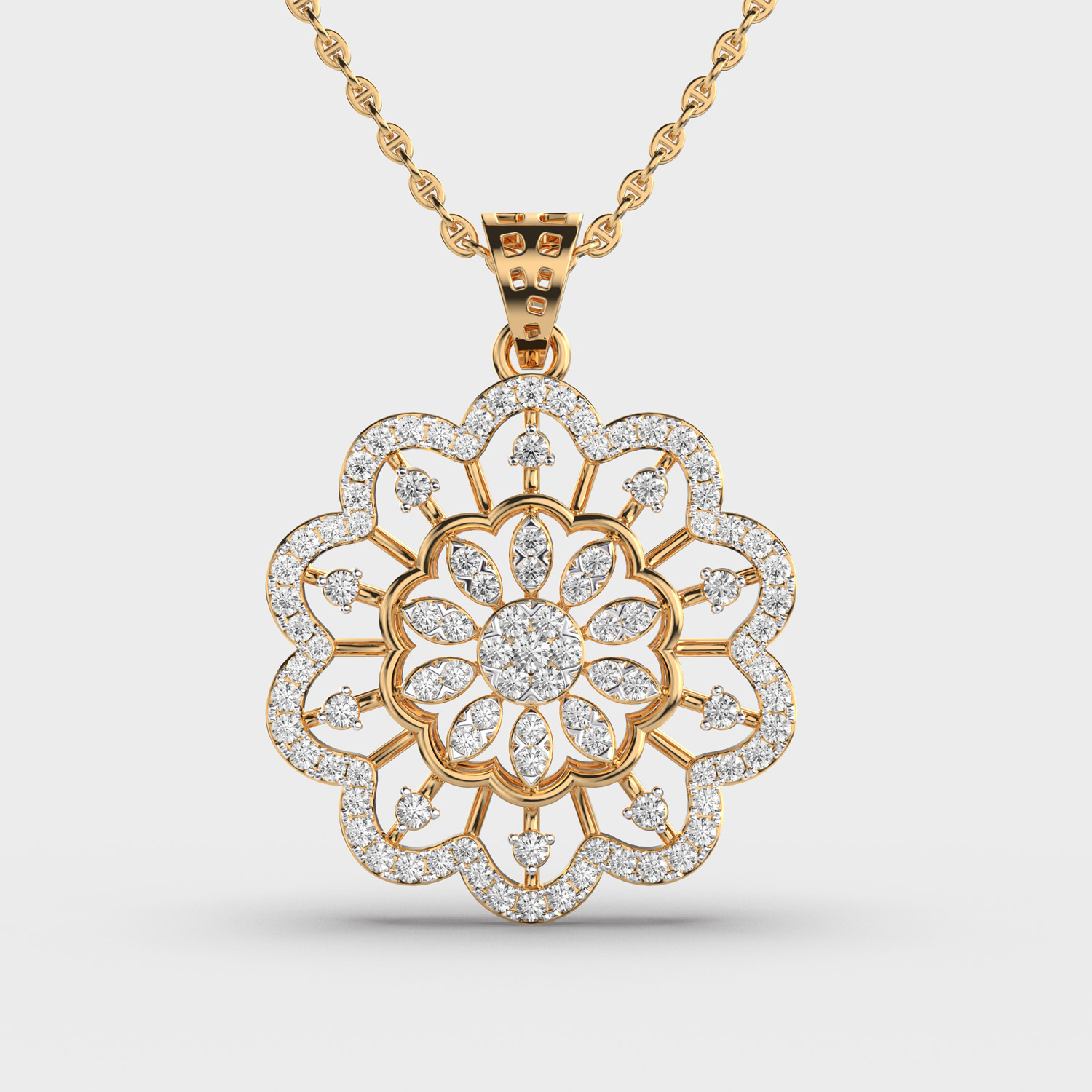 Heliconia Diamond Encrusted Pendant With Chain