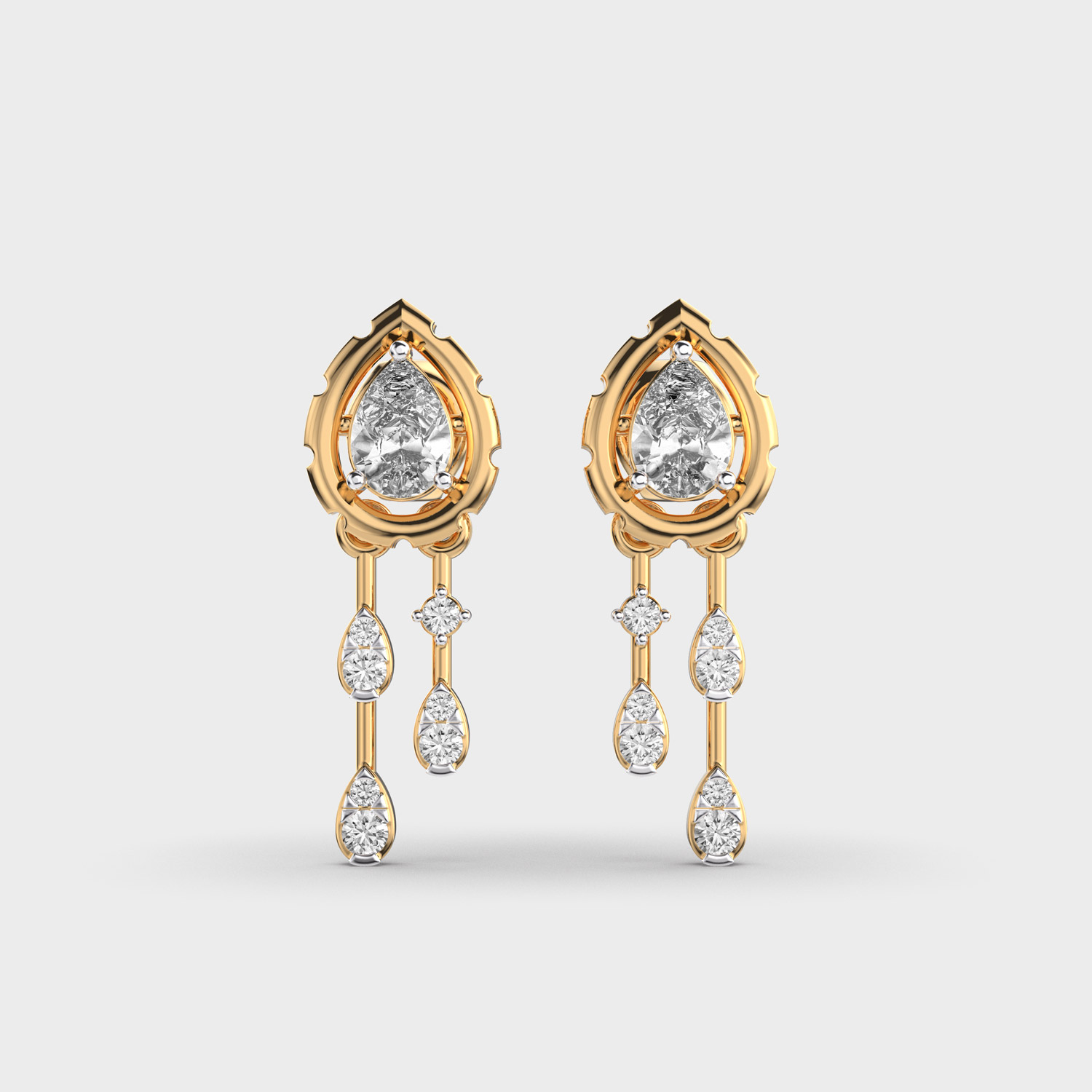 Gleaming Round Tear Drop Diamond Earrings