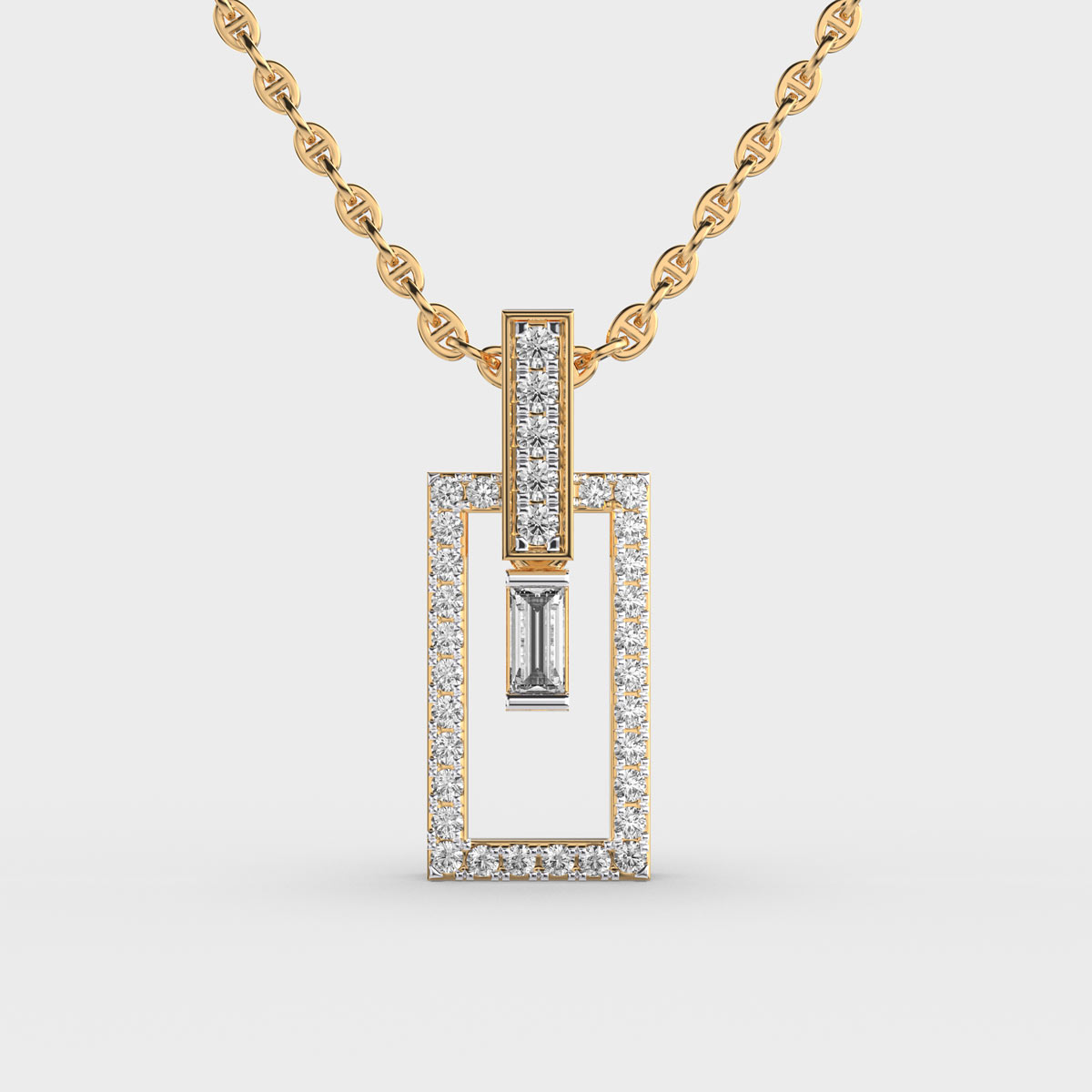 Round and Baguette Diamond Pendant Without Chain