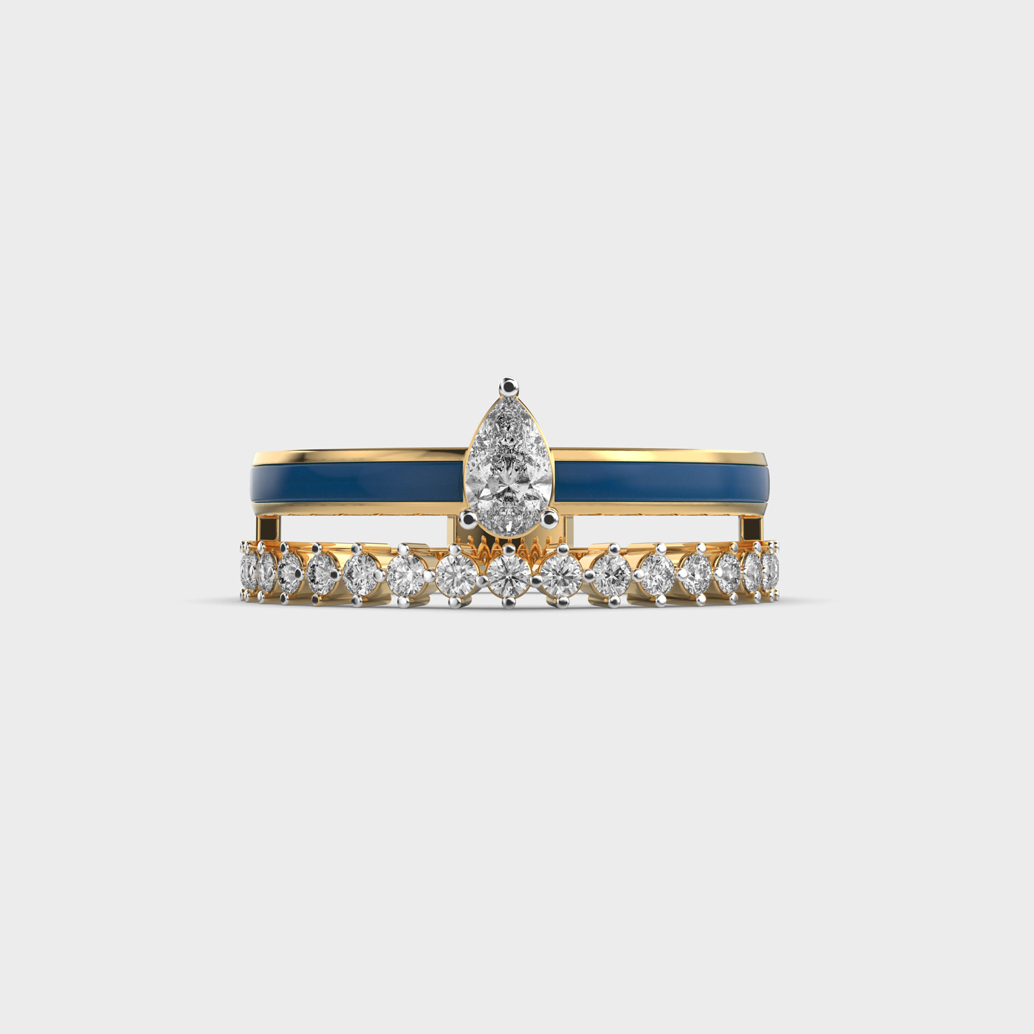 Blue Enamel Pear Cut Diamond Band Ring