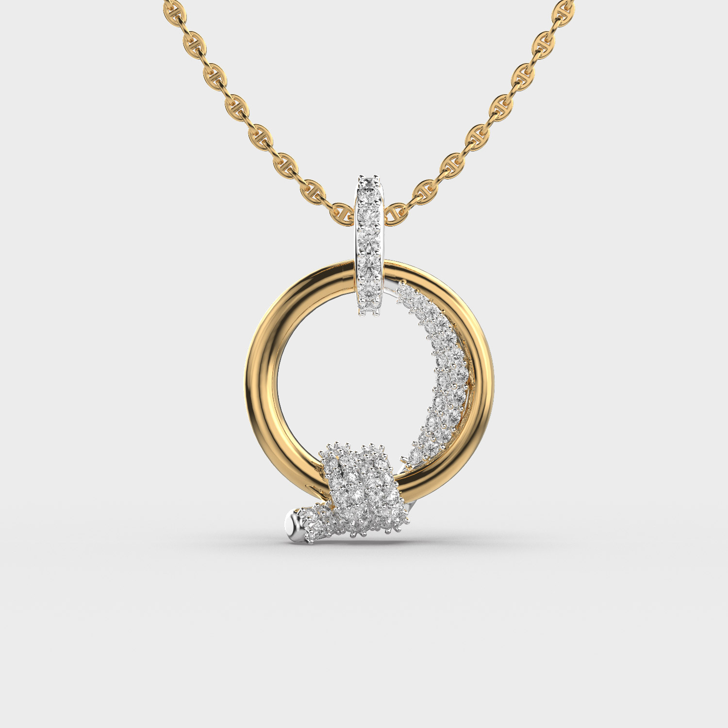 Gold and Diamond Circle Pendant With Chain