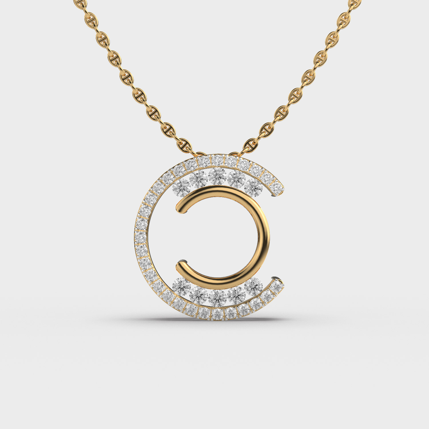 Semi-Circle C Diamond Pendant
