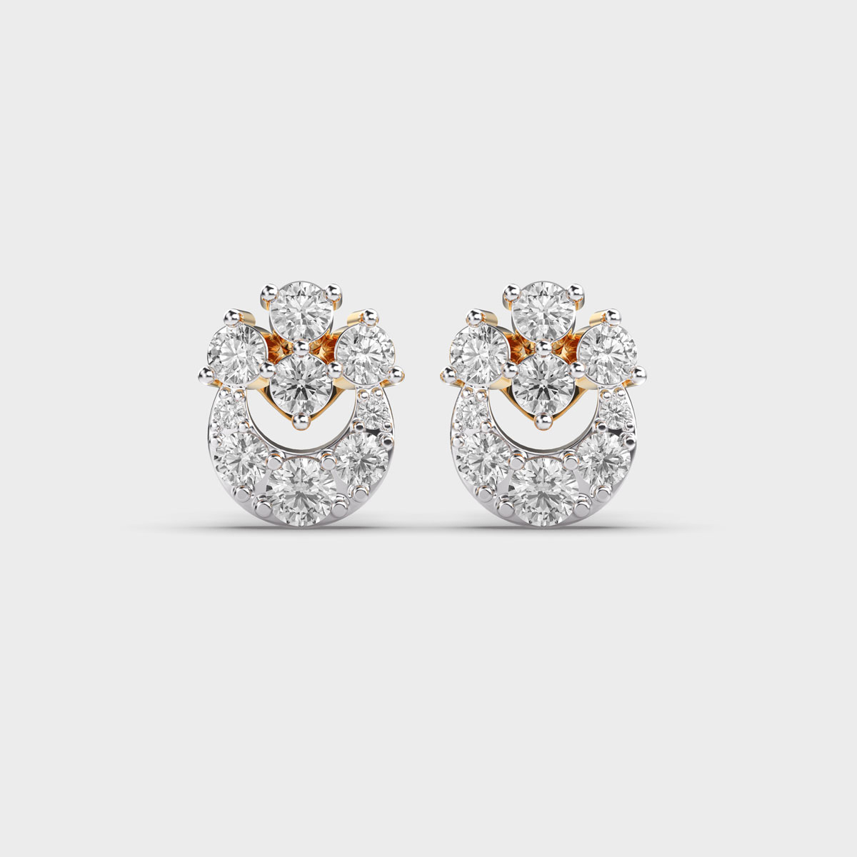 Half Floral Diamond Stud Earrings