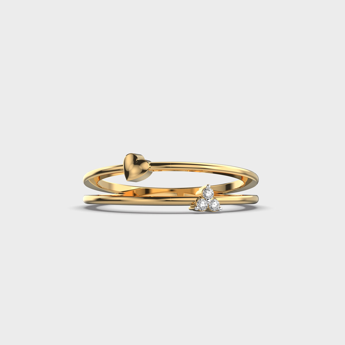 Heart and Diamond Double Line Ring