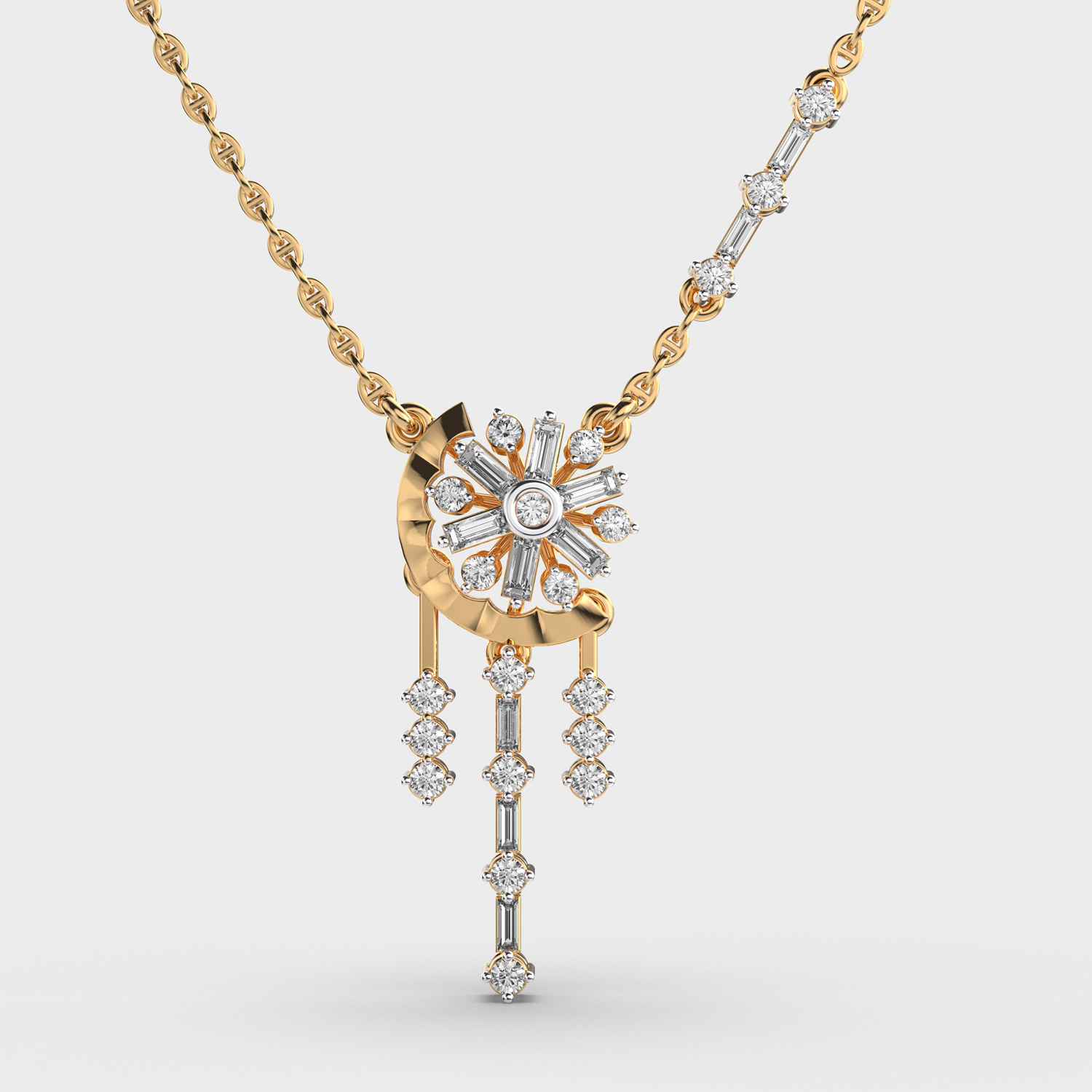 Moon and Star Diamond Drop Pendant