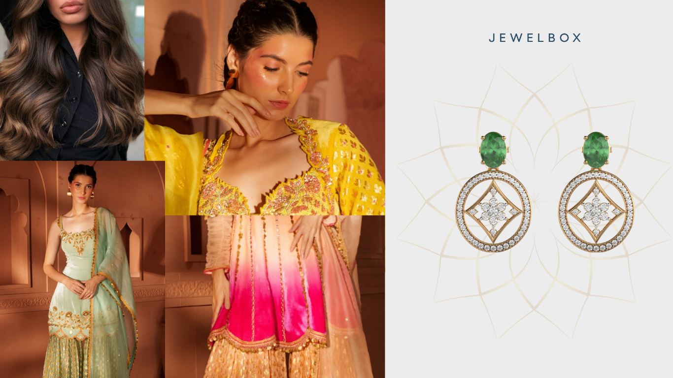 Genevia Green Stone Diamond Earrings