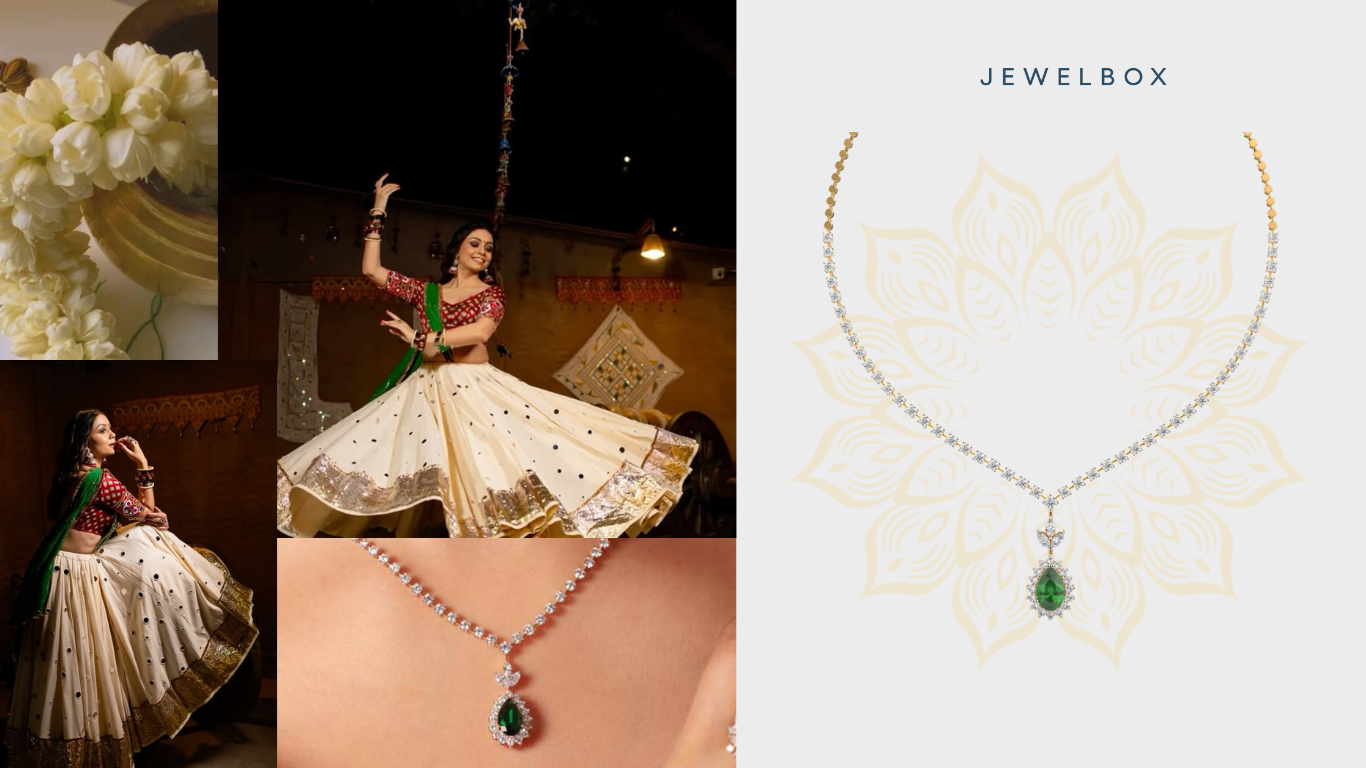 Green Star of Navratri Jewellery: Liberty Green Stone Marquise Diamond Necklace