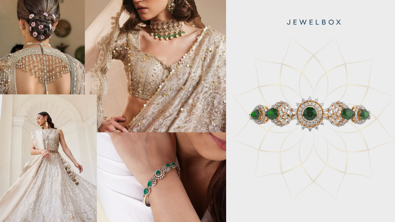 Shimmering Vrinda Green Stone Diamond Kada Bracelet