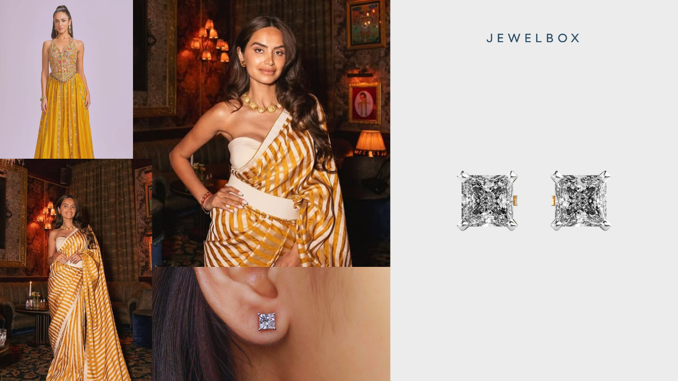 From Puja To Party: Seasons Best 4 Versatile Earrings For The Festival 5 A Classic, Versatile Pair of Earrings Meant To Shine: Classic English Princess Cut Diamond Studs