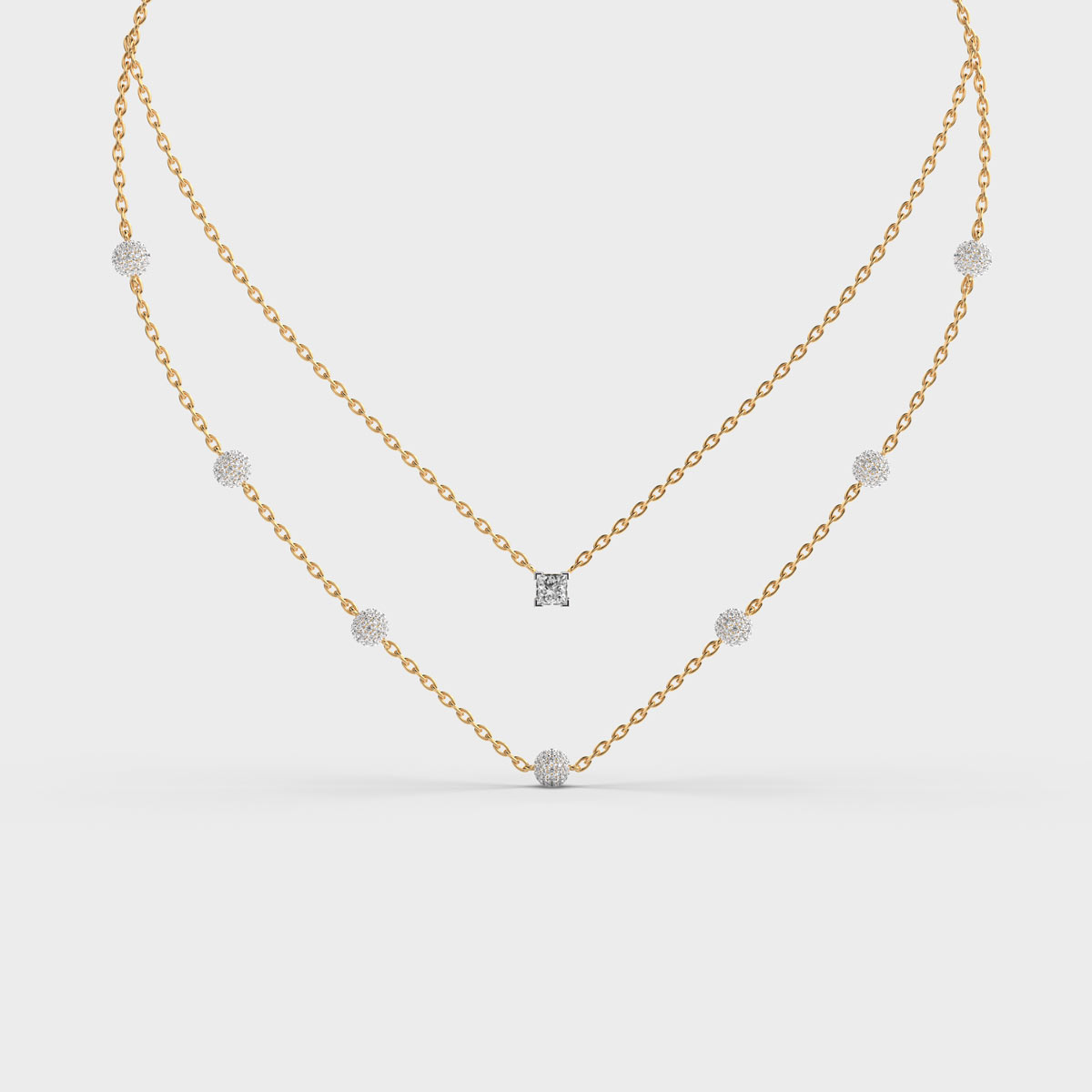 Double Chain Layered Diamond Necklace