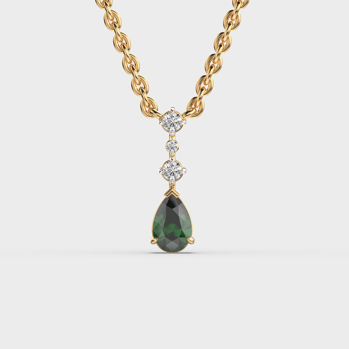 Pear Drop Green Stone Pendant with Chain