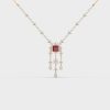 Red Stone Diamond Drop Necklace