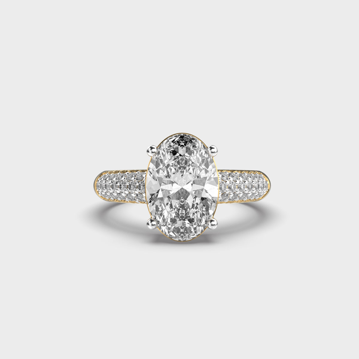 Celestial Oval Solitaire Diamond Pave Band Ring
