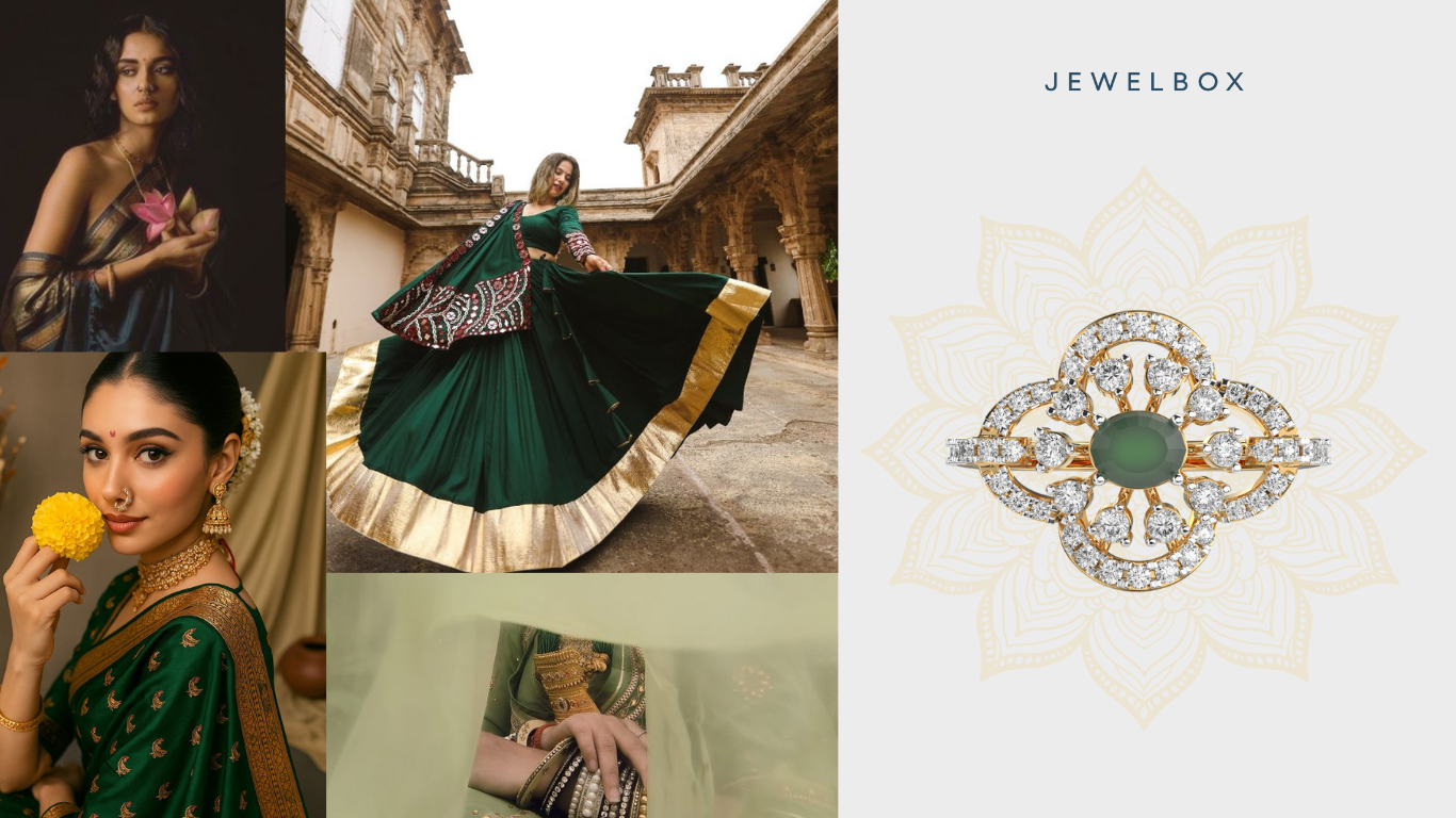 Navaratri Day 2 with Bollywood-Inspired Green Gemstone Ring: Dresden Tourmaline Green Diamond Ring