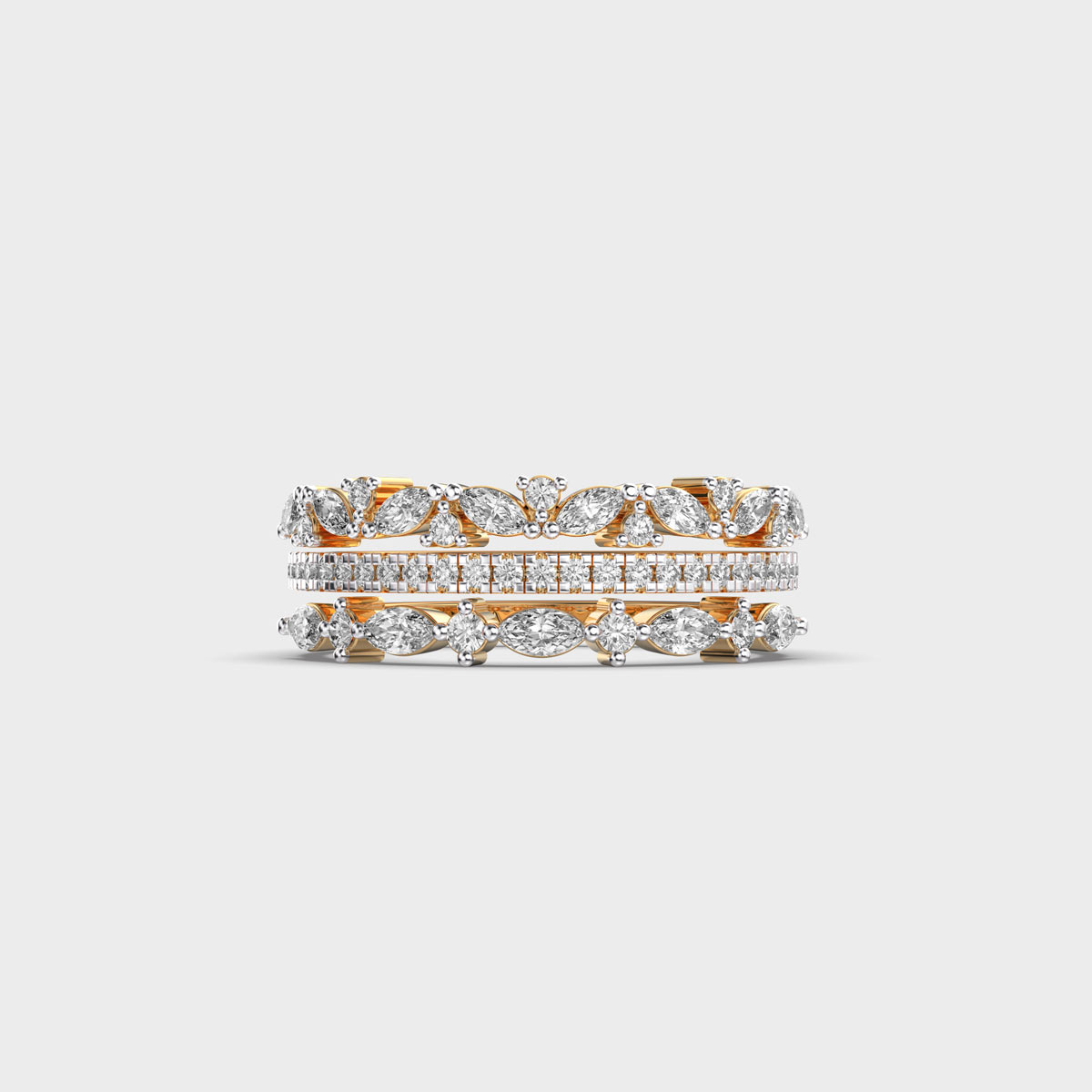 Tres Band Diamond Encrusted Statement Ring